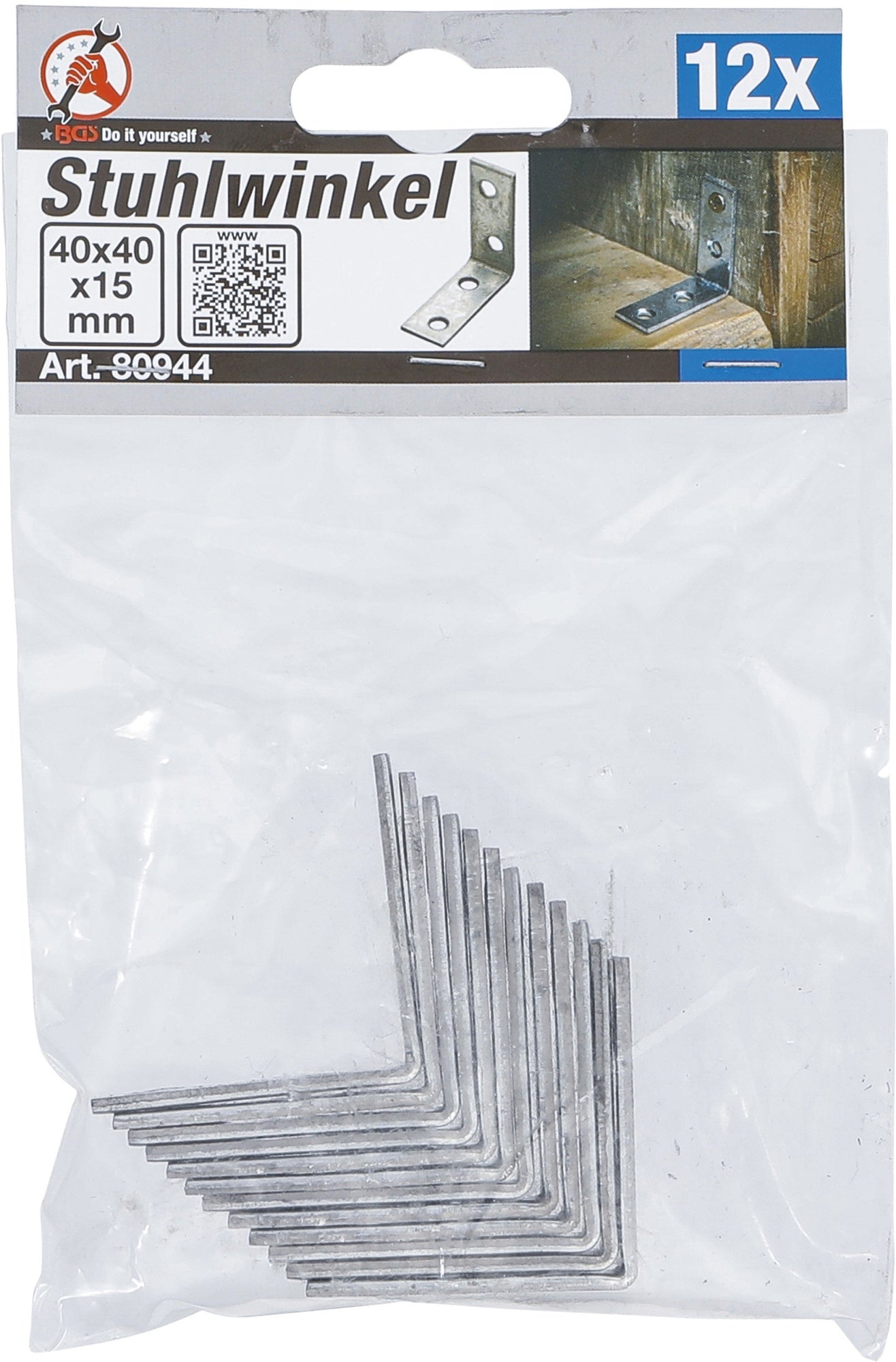 BGS DIY 80944 Satz Stuhlwinkel 40 x 40 x 15mm 12 teilig