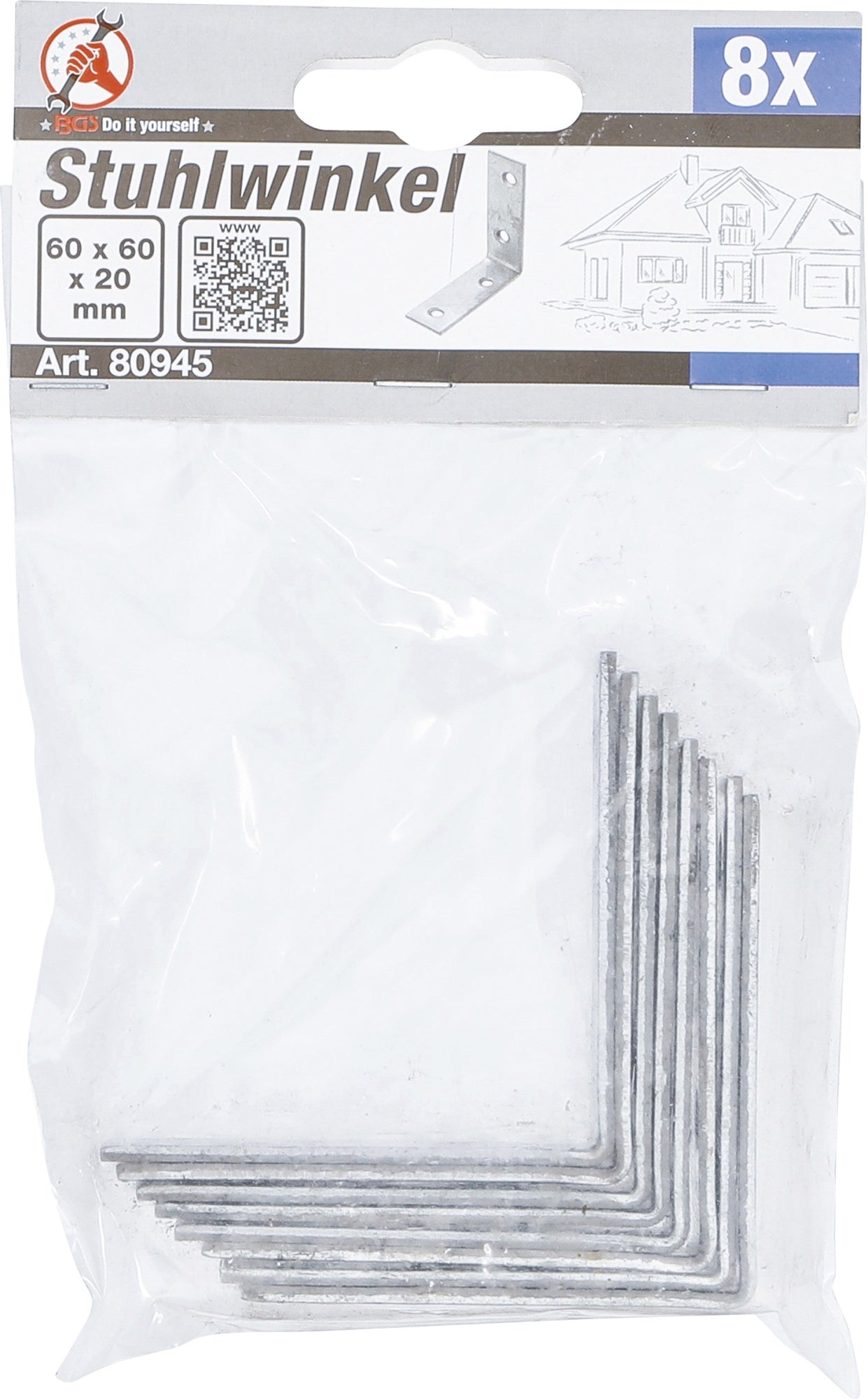 BGS DIY 80945 Satz Stuhlwinkel 60 x 60 x 20mm 8 teilig