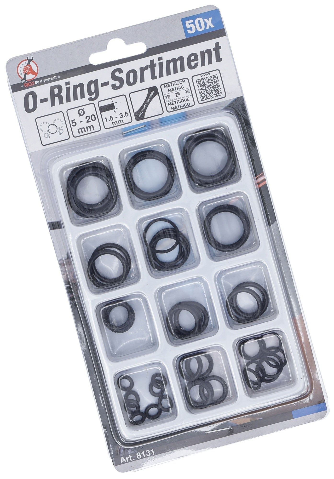 BGS DIY 8131 Sortiment O-Ringe Durchmesser Ø 5 - 20mm 50 teilig