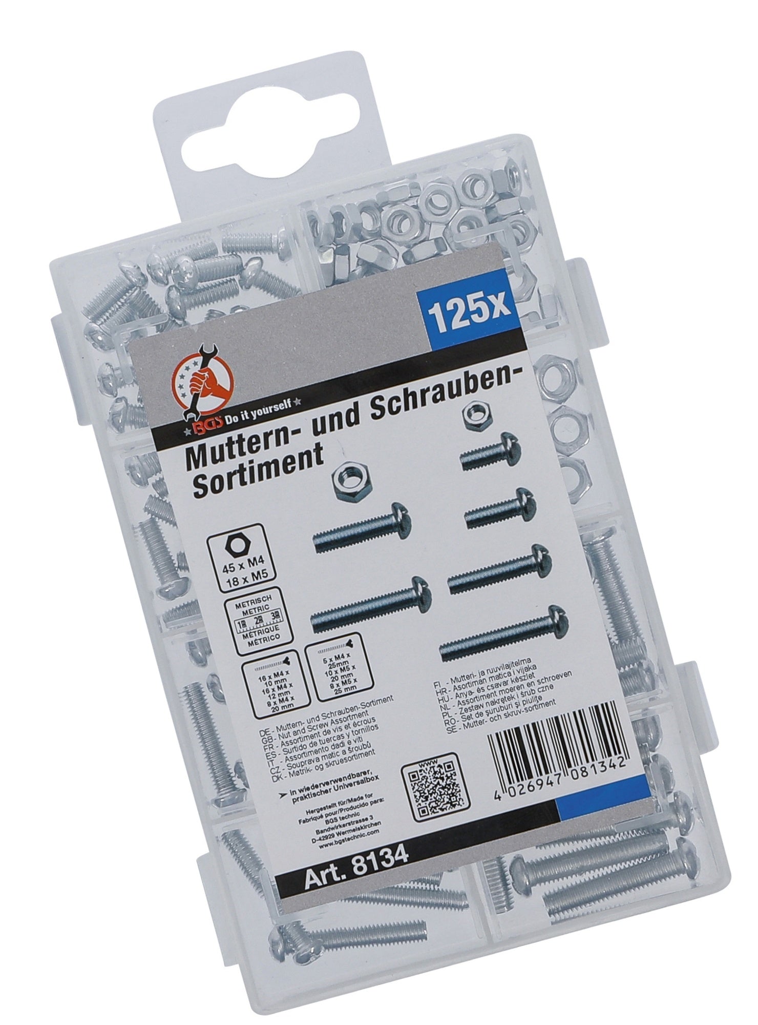 BGS DIY 8134 Sortiment Muttern Schrauben metrisch M4 M5 126 teilig