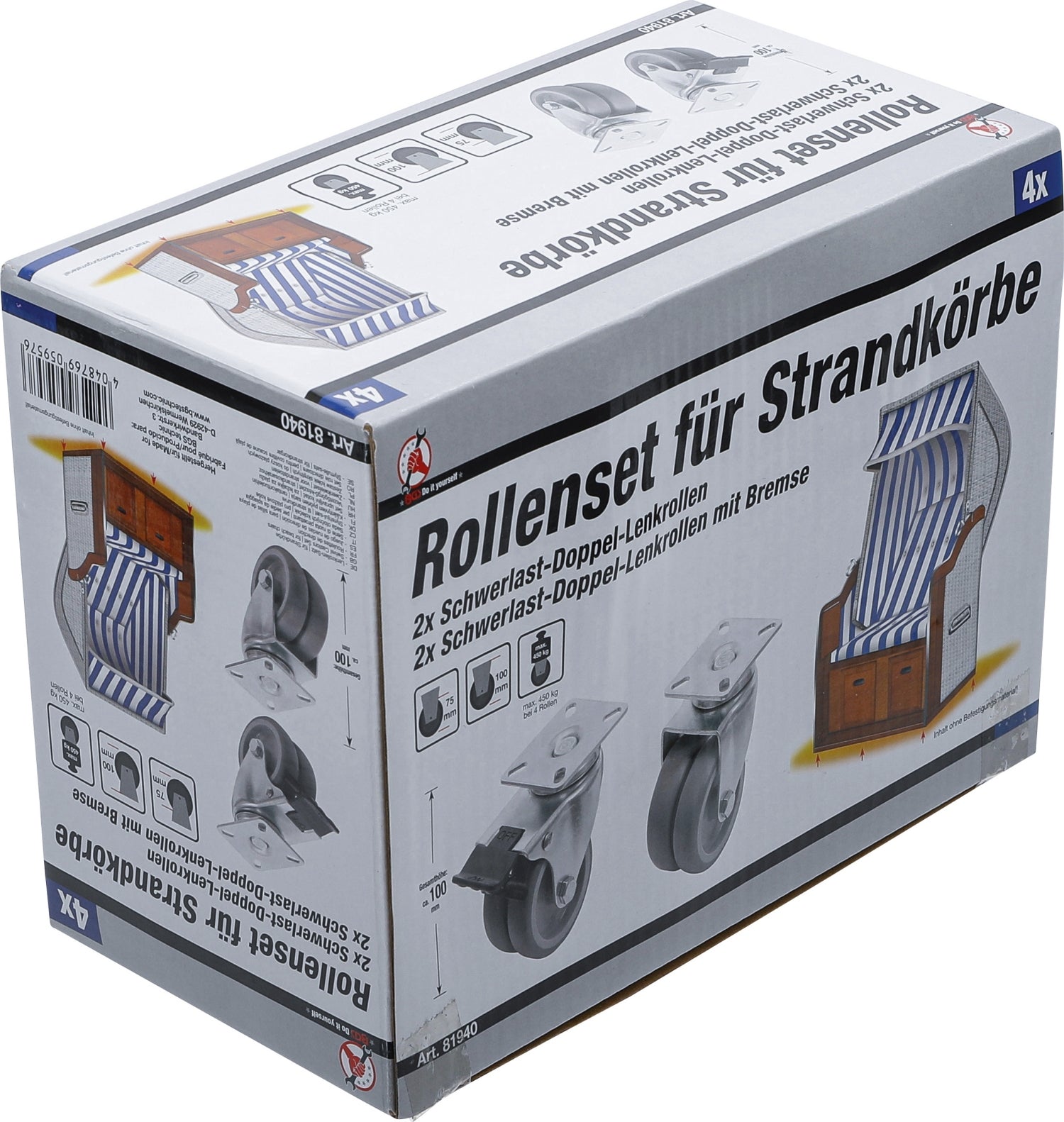 BGS DIY 81940 Satz Doppel Lenkrollen für Strandkörbe Ø75mm 4 teilig