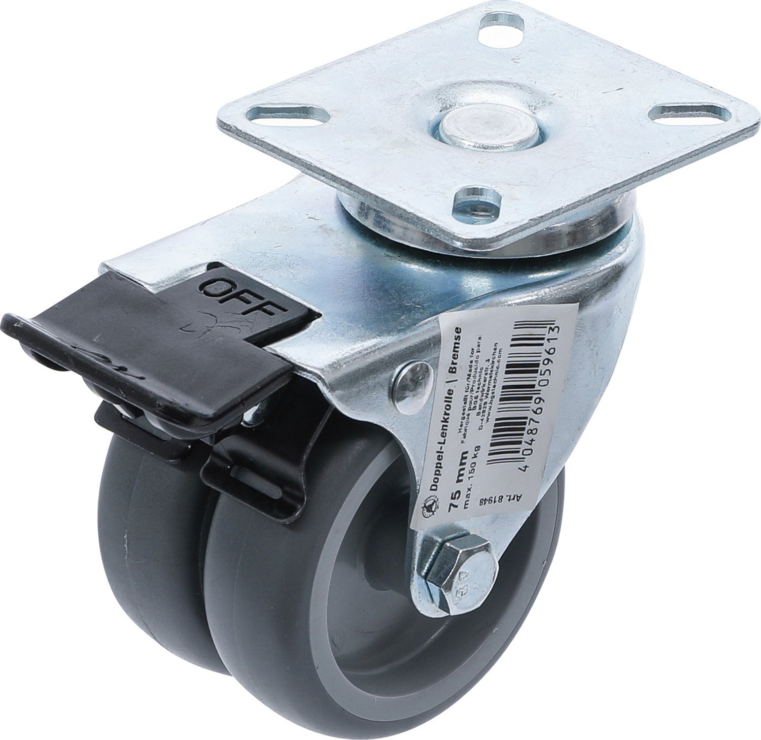 BGS DIY 81948 Doppel Lenkrolle mit Bremse Ø75mm