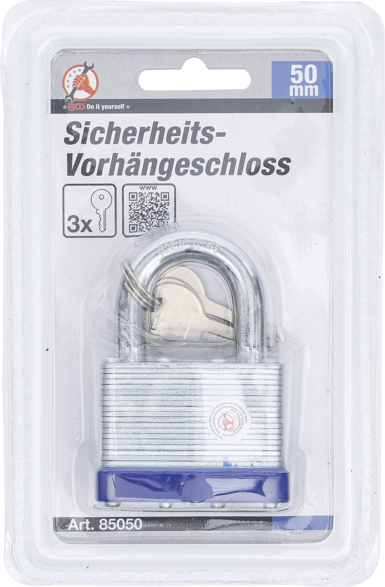 BGS DIY 85050 Sicherheits Vorhängeschloss 50mm