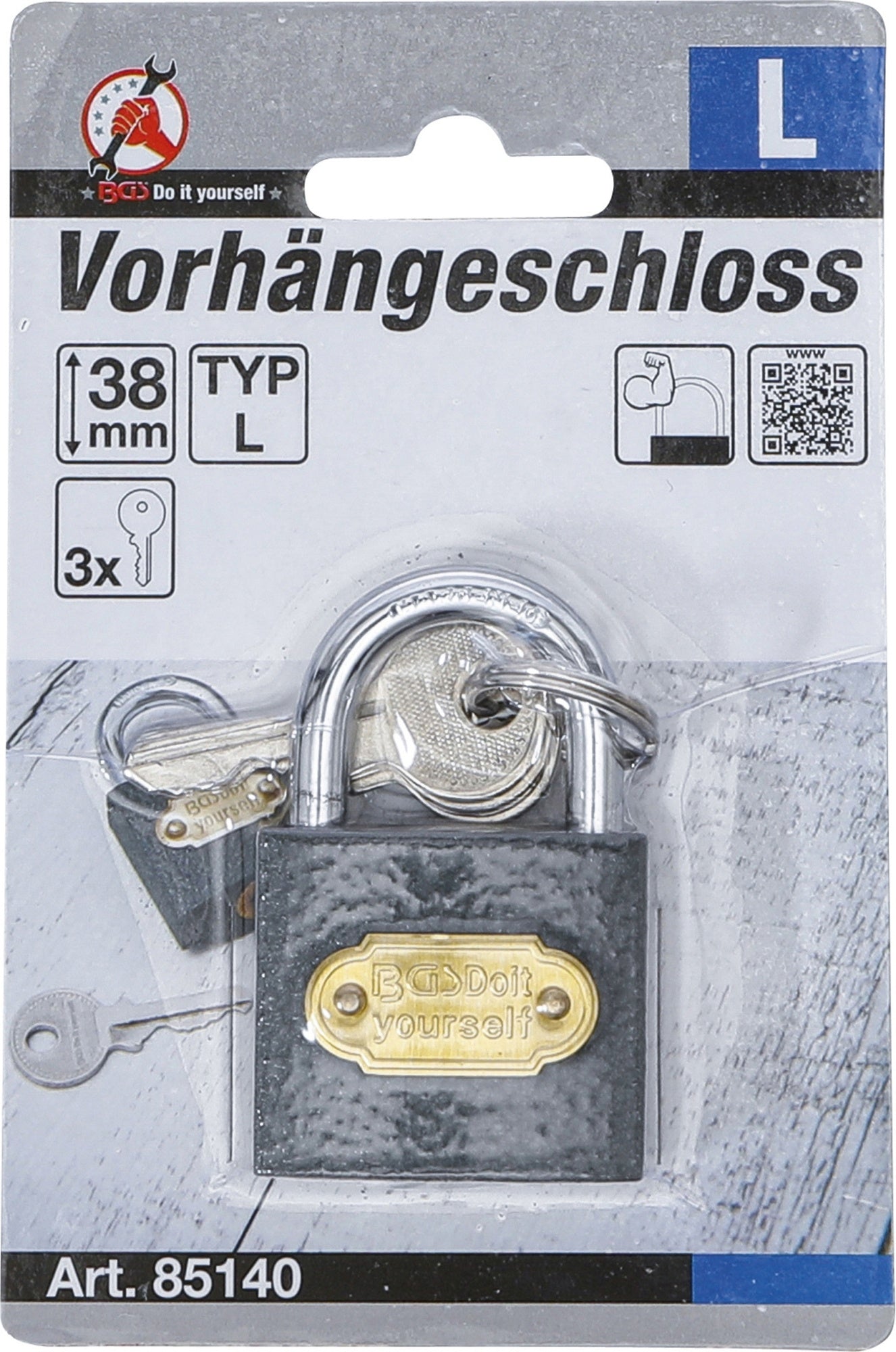 BGS DIY 85140 Vorhängeschloss Typ L 38mm