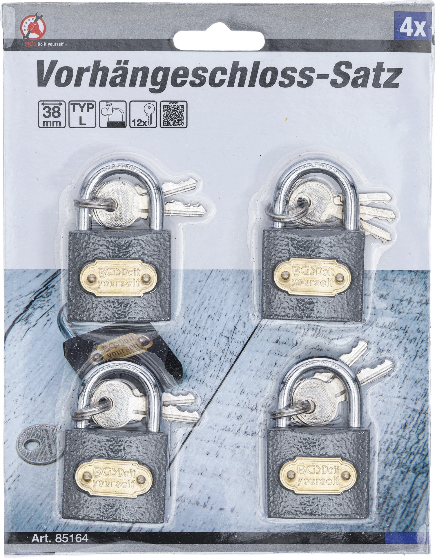 BGS DIY 85164 Satz Vorhängeschloesser Typ L 35mm 4 teilig
