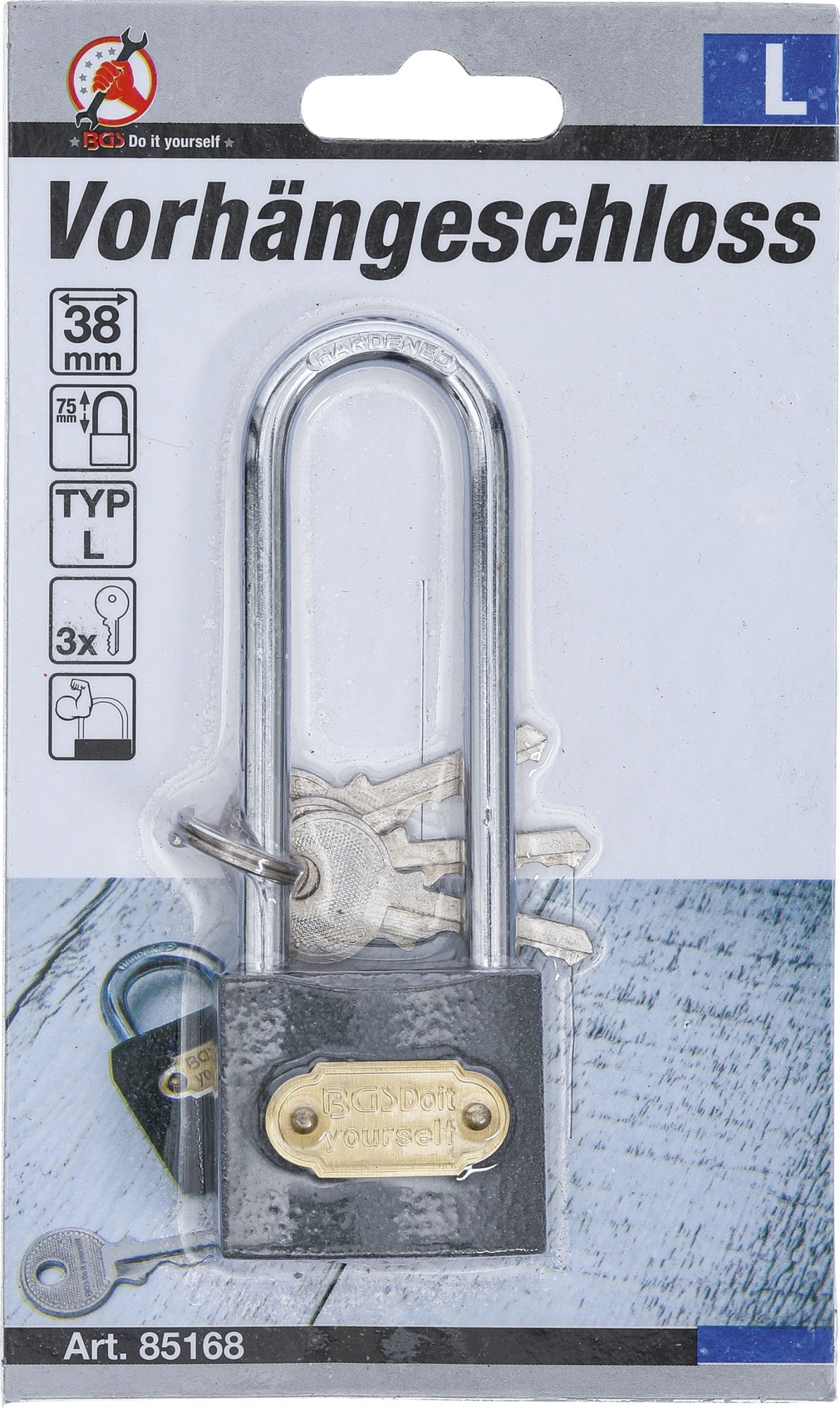 BGS DIY 85168 Vorhängeschloss Typ L extra hoher Bügel