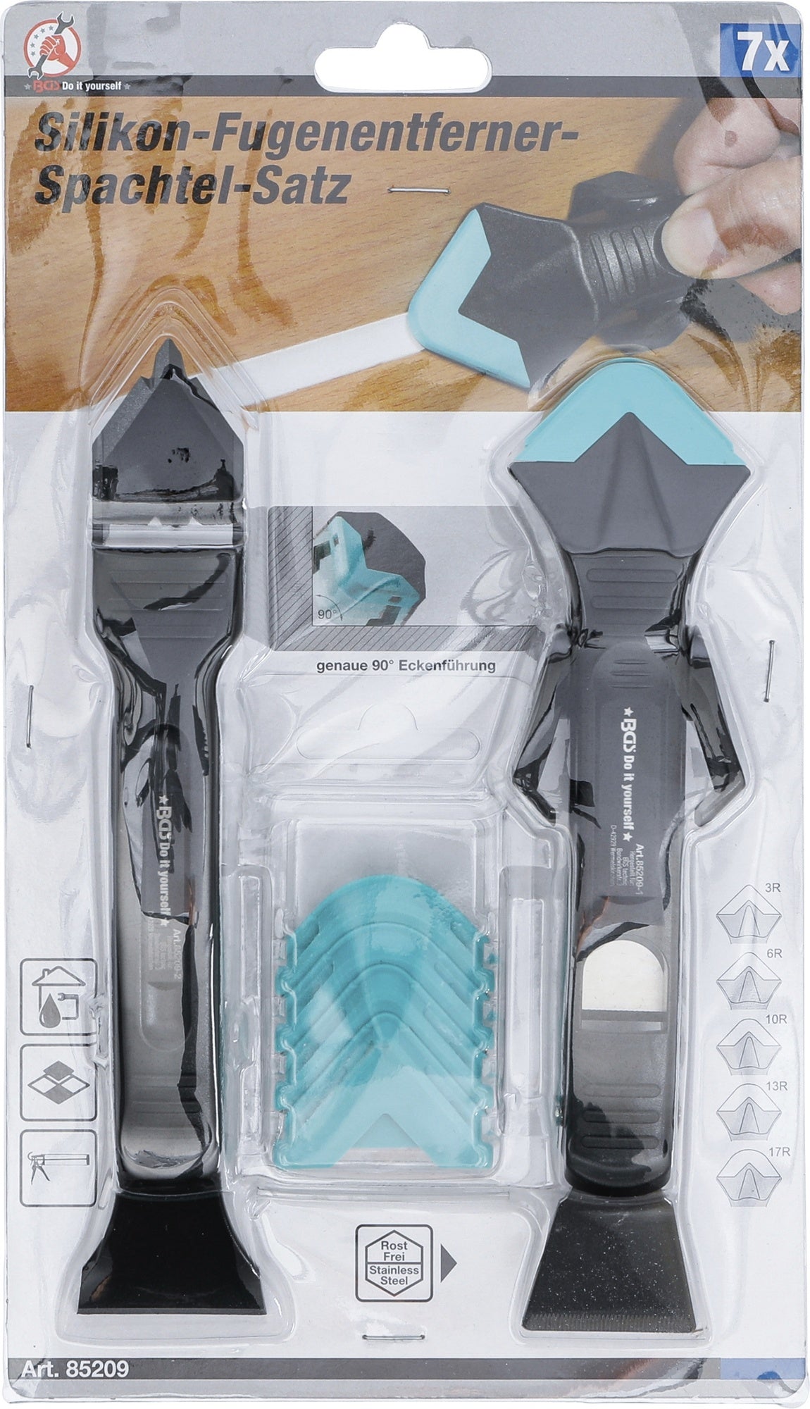 BGS DIY 85209 Satz Silikon Fugenentferner & Spachtel 7 teilig