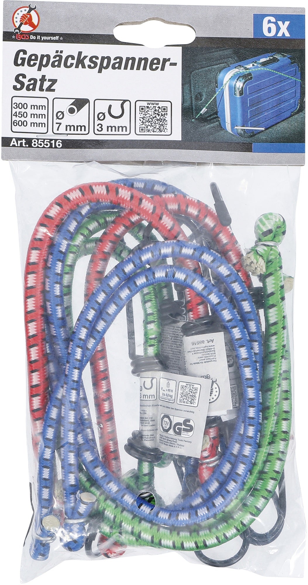 BGS DIY 85516 Satz Gepäckspanner Länge 300mm & 450mm & 600mm 6 teilig