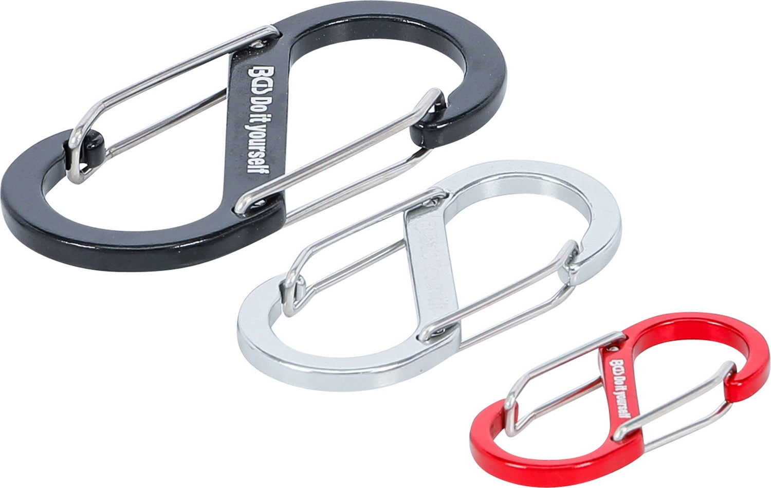 BGS DIY 85783 Sortiment Karabinerhaken mit Doppelöffnung Aluminium 3 teilig