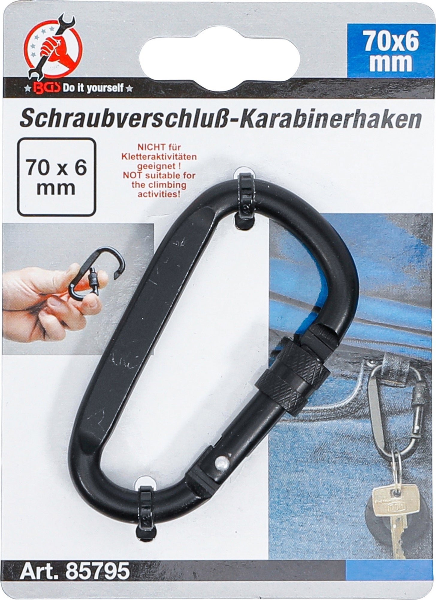 BGS DIY 85795 Karabinerhaken D-Form mit Schraubsicherung