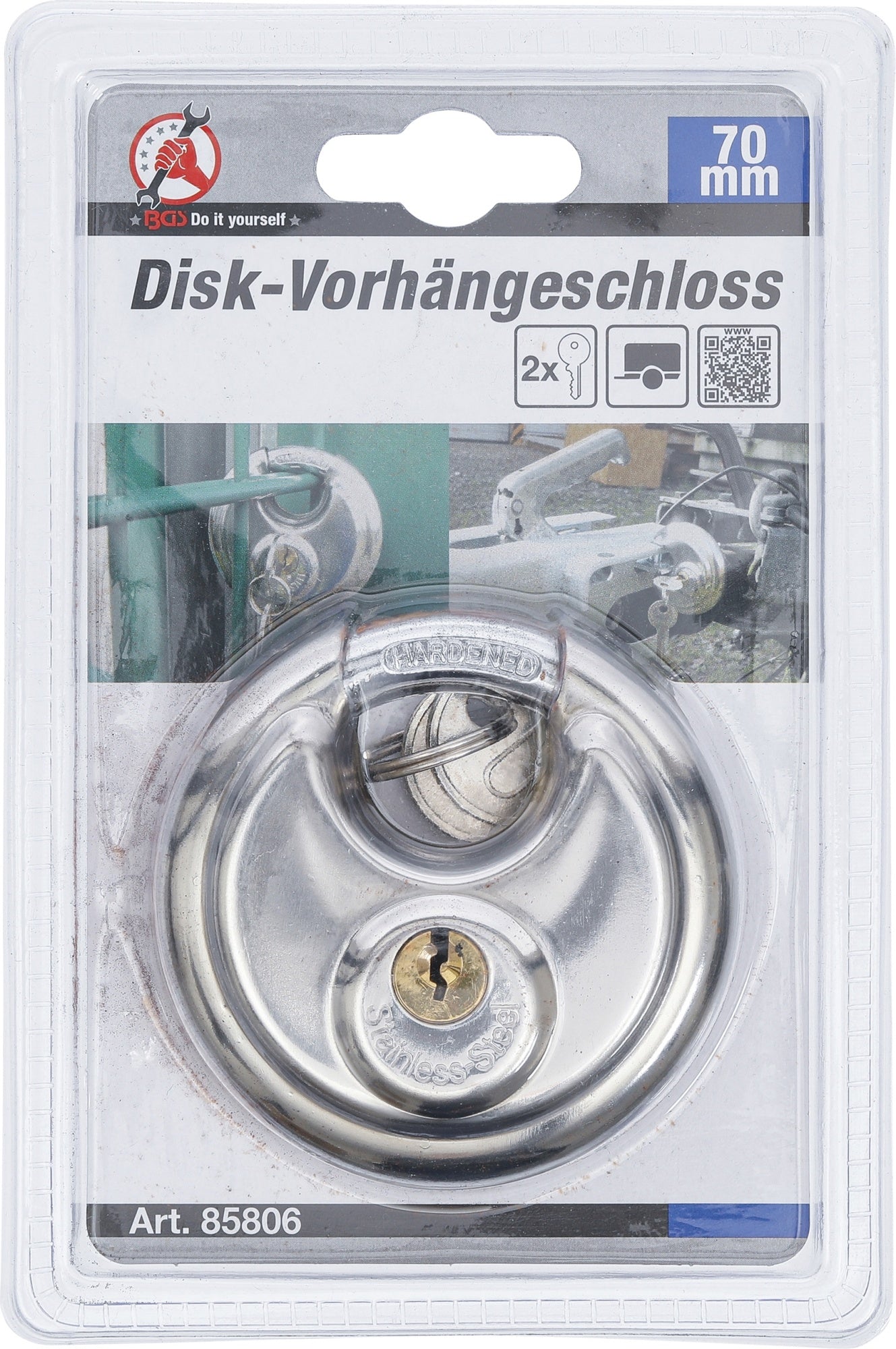 BGS DIY 85806 Disk Vorhängeschloss 70mm