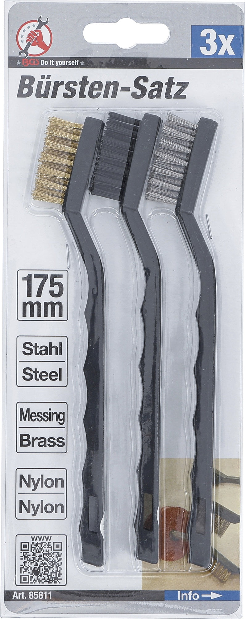 BGS DIY 85811 Satz Bürsten Nylon Messing Stahl Länge 175mm
