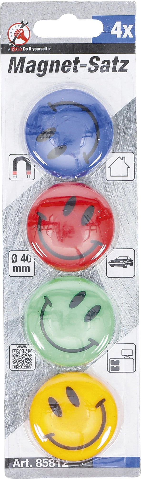 BGS DIY 85812 Satz Magnete "Smile" rund Ø 40mm 4 teilig