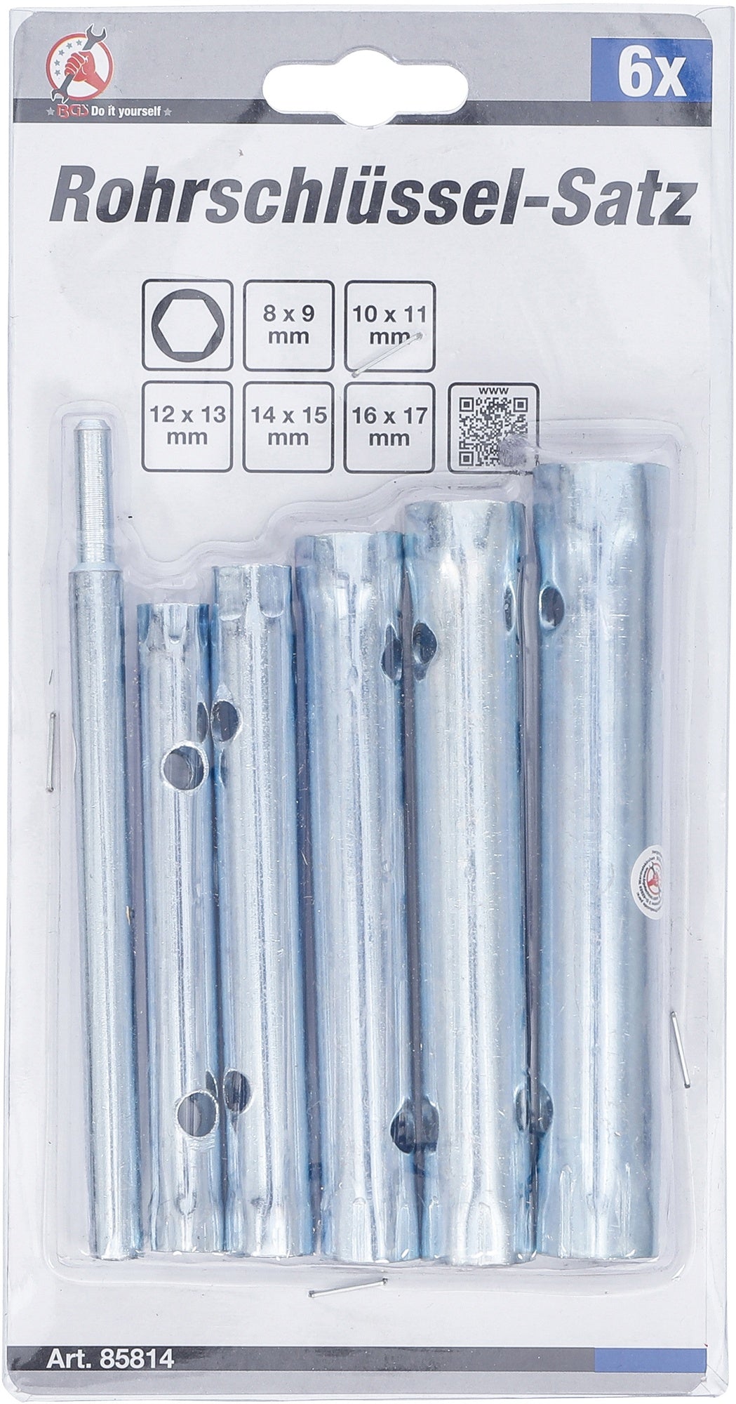 BGS DIY 85814 Satz Rohrsteckschlüssel SW 8 x 9 - 16 x 17mm 6 teilig