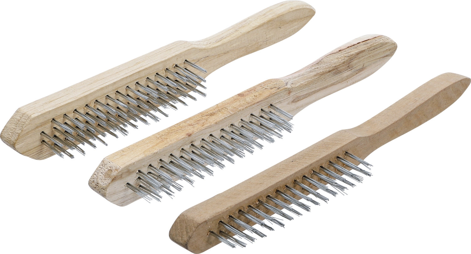BGS DIY 85815 Satz Drahtbürsten mit Holzstiel 2-, 3-, 4-reihig 3 teilig