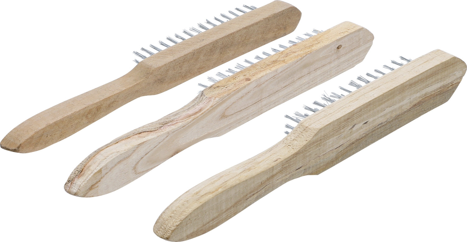 BGS DIY 85815 Satz Drahtbürsten mit Holzstiel 2-, 3-, 4-reihig 3 teilig