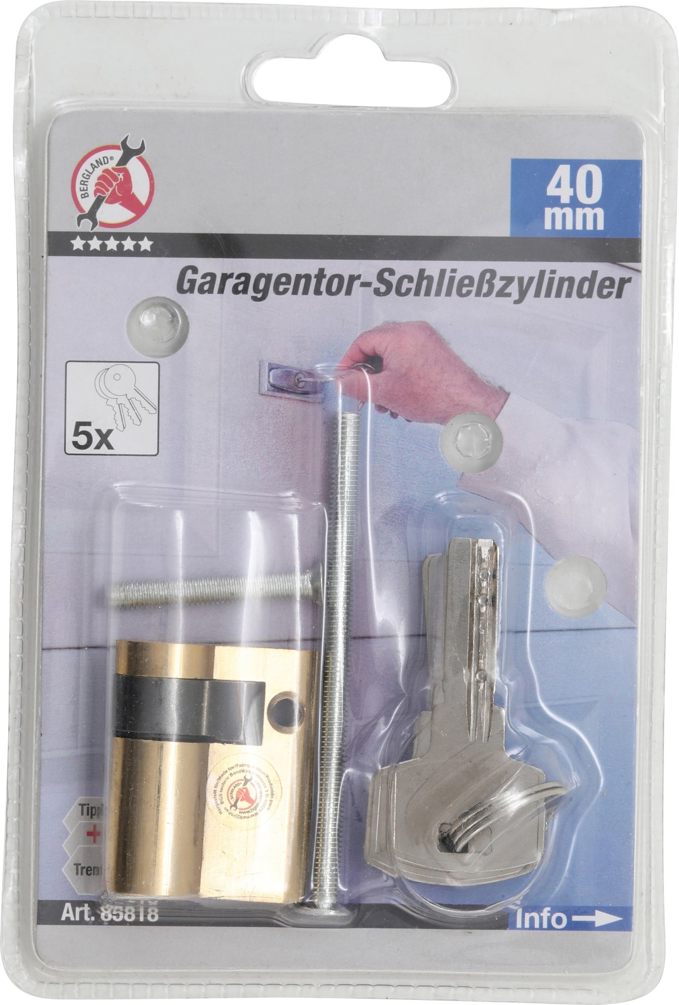 BGS DIY 85818 Garagentor Schließzylinder 40mm