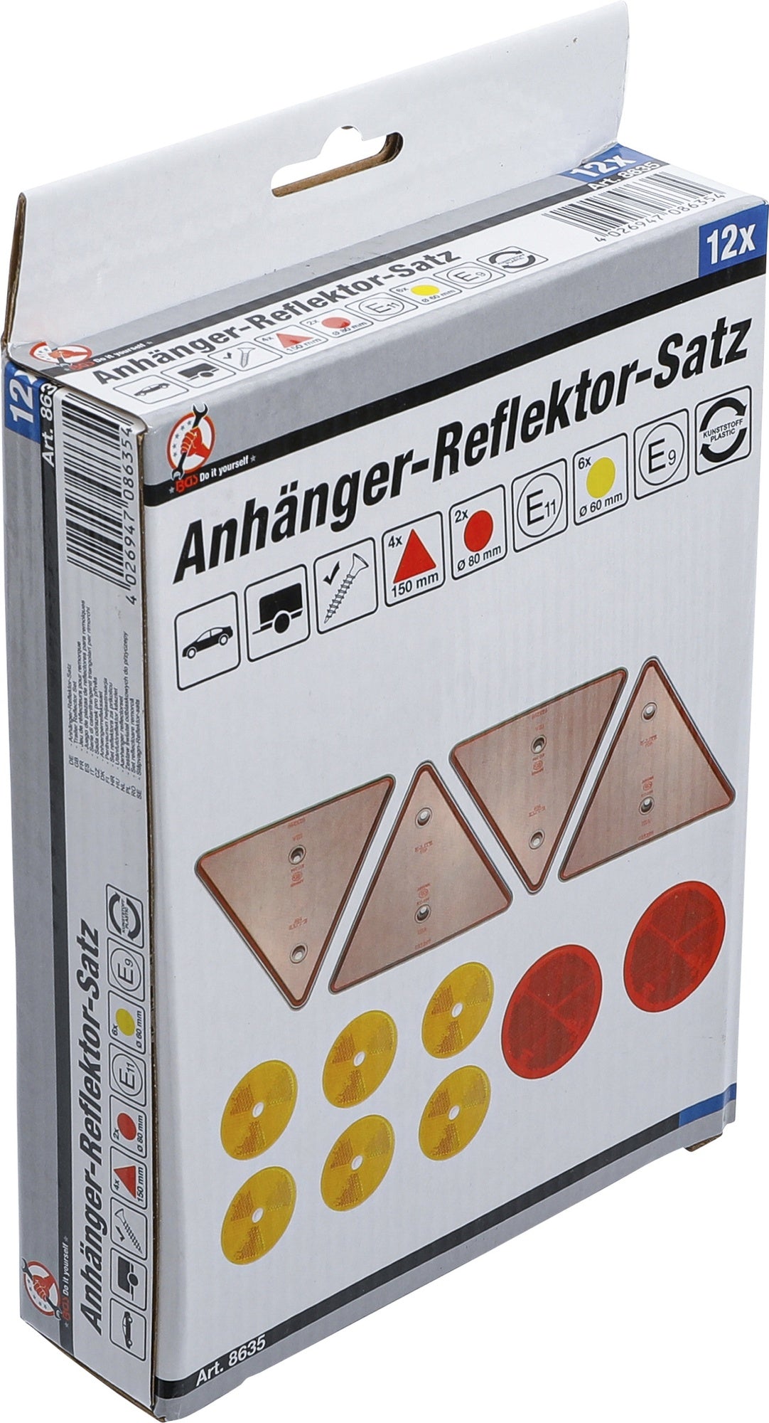 BGS DIY 8635 Satz Anhänger Reflektoren inklusive Befestigungsmaterial 12 teilig