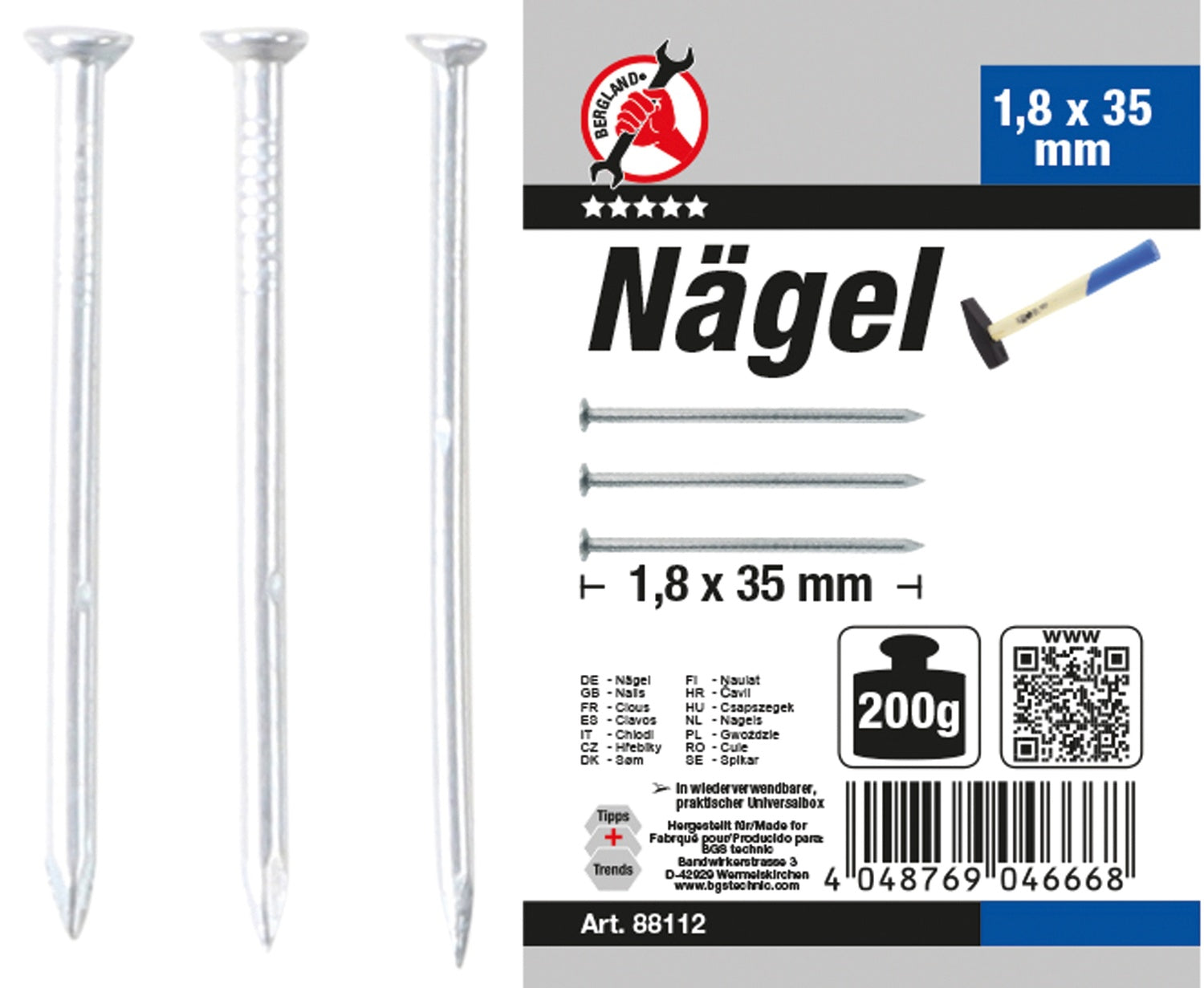 BGS DIY 88112 Sortiment Nägel 1,8 x 35mm 200g