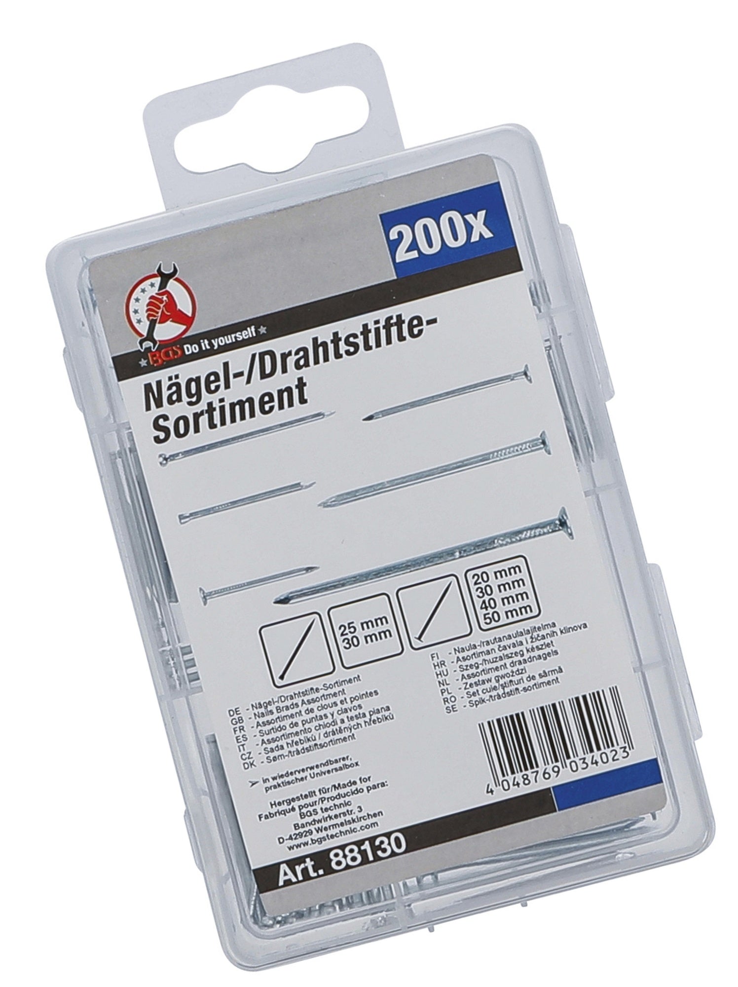 BGS DIY 88130 Sortiment Nägel Drahtstifte 200 teilig