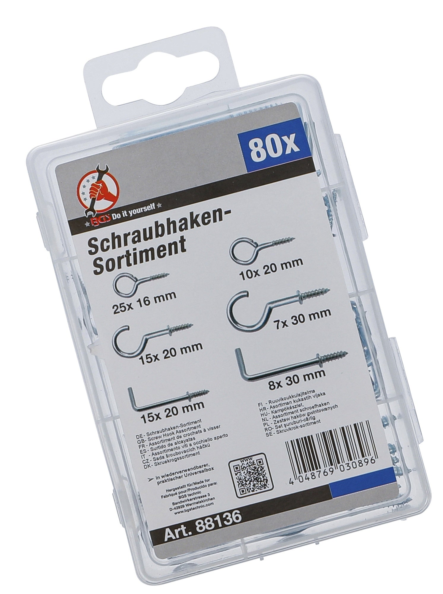 BGS DIY 88136 Sortiment Schraubhaken Ringhaken 80 teilig