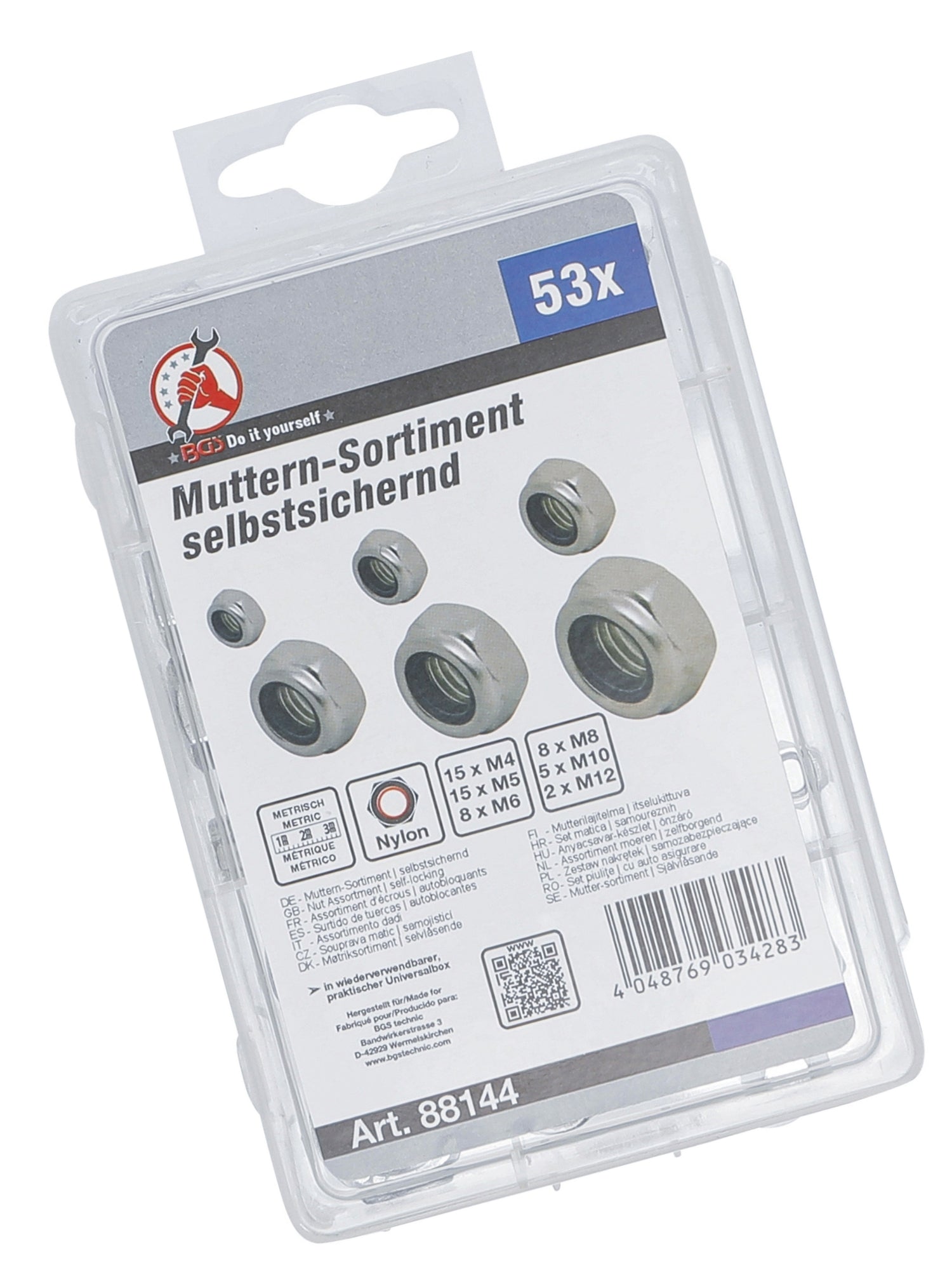 BGS DIY 88144 Sortiment Muttern selbstsichernd M4 - M12 53 teilig