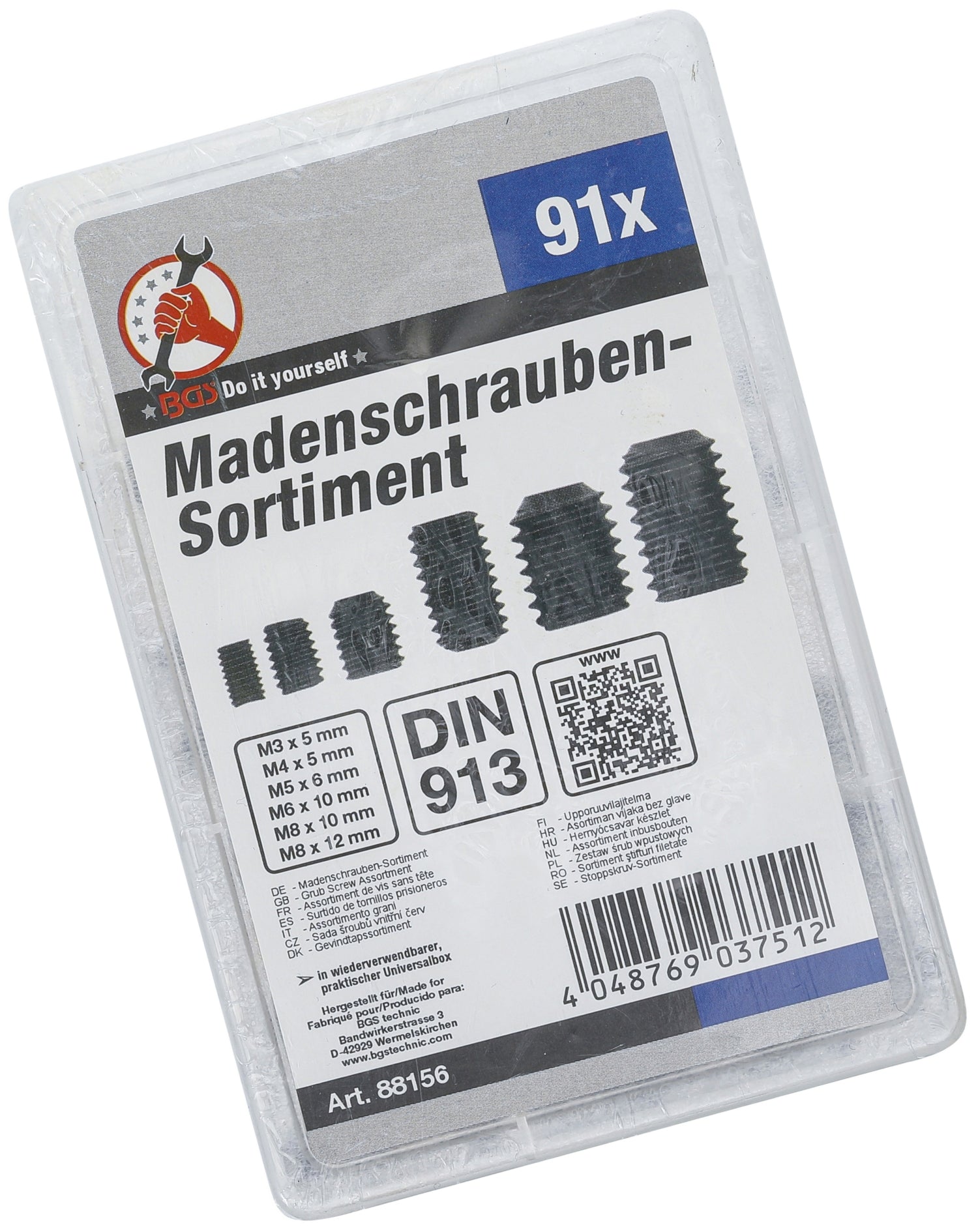 BGS DIY 88156 Sortiment Madenschrauben Gewindestifte 91 teilig