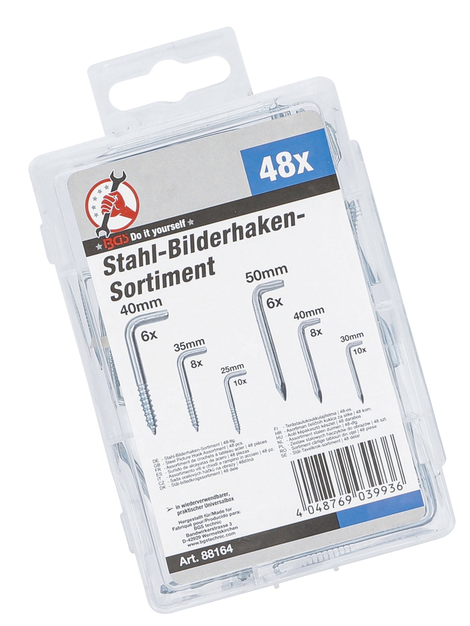 BGS DIY 88164 Sortiment Stahl Bilderhaken 48 teilig