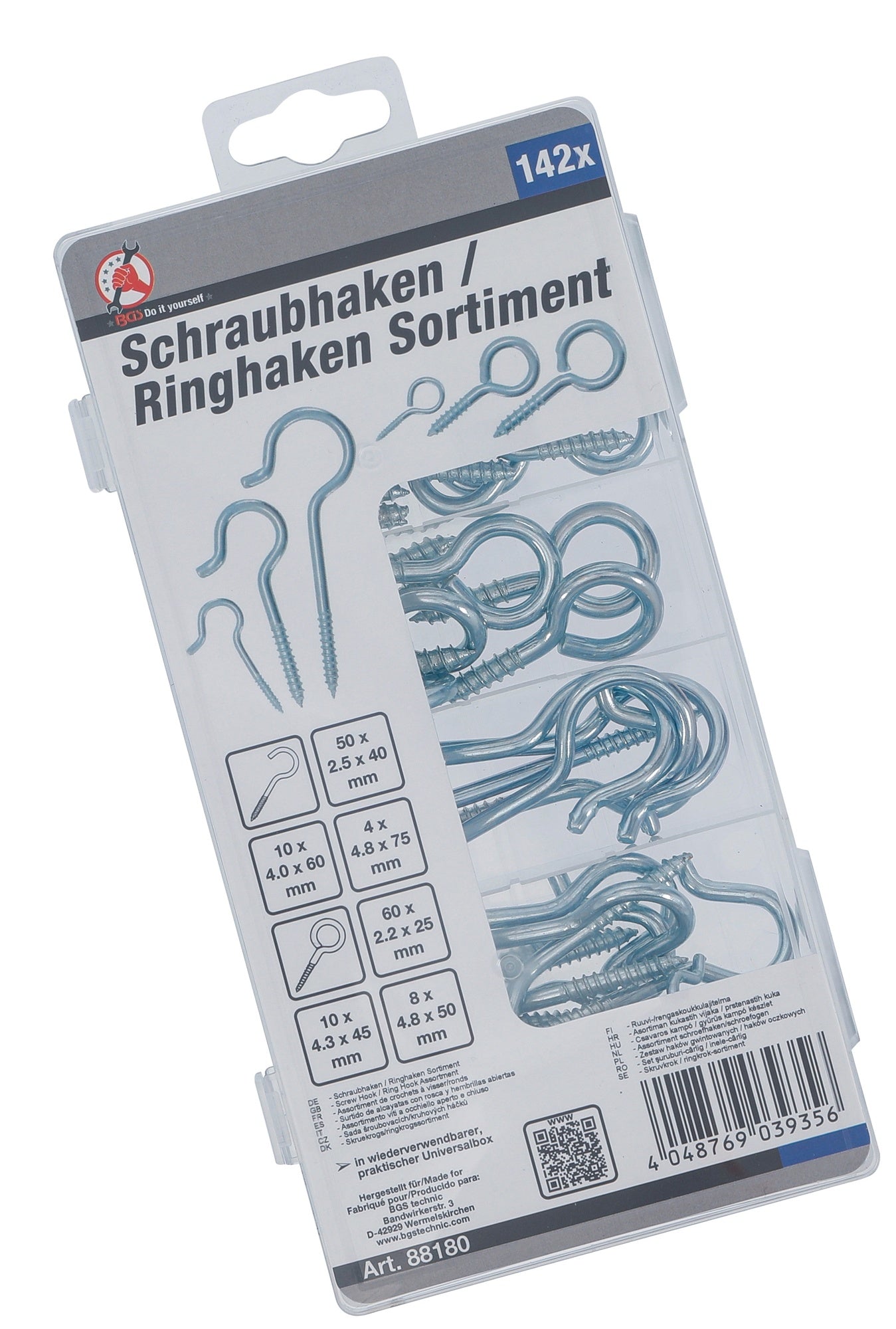BGS DIY 88180 Sortiment Schraubhaken Ringhaken 142 teilig