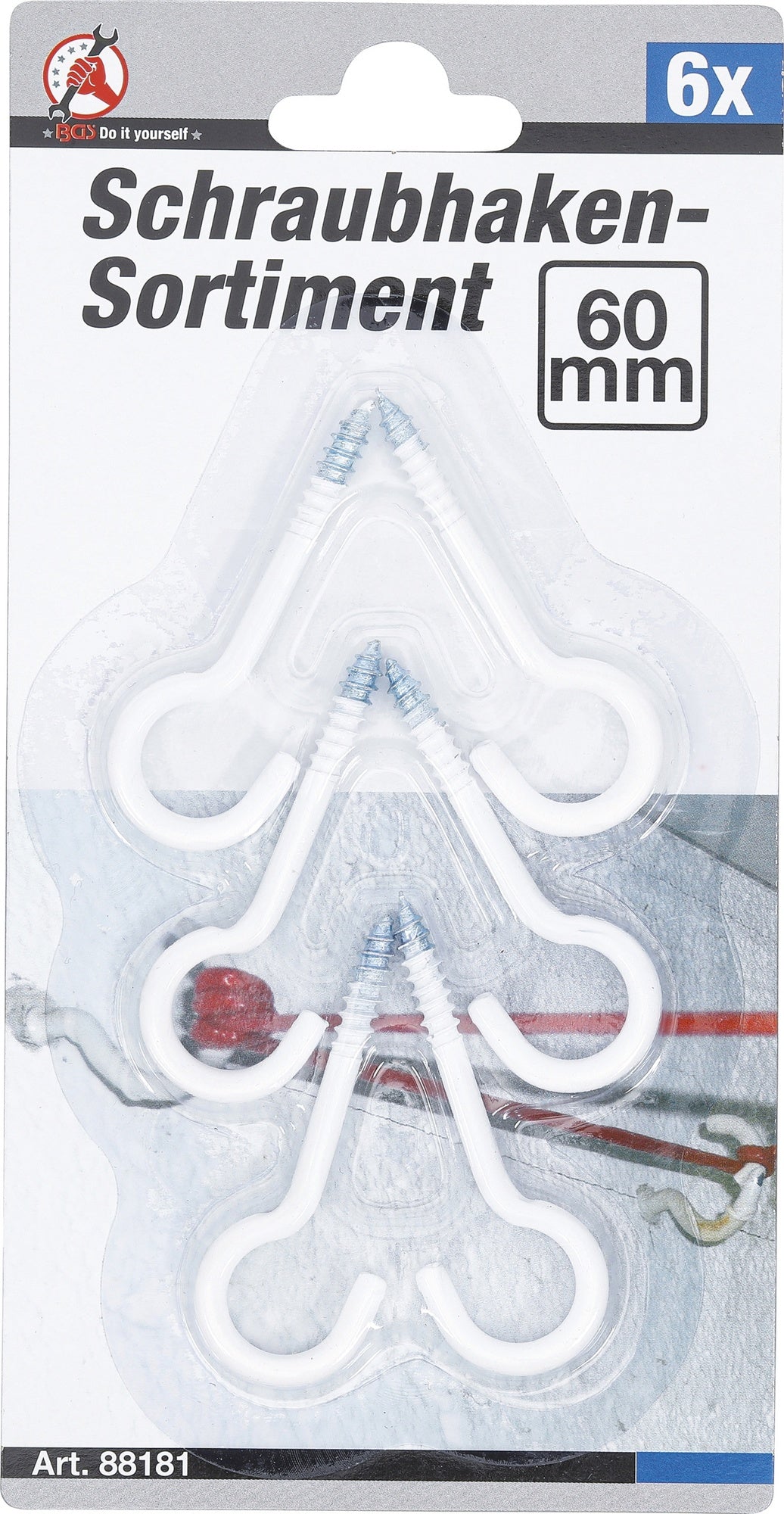 BGS DIY 88181 Satz Schraubhaken weiß kunststoffummantelt 60mm 6 teilig