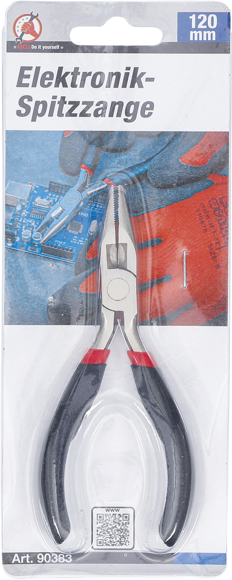 BGS DIY 90383 Elektronik Spitzzange gerade mit Feder Länge 120mm