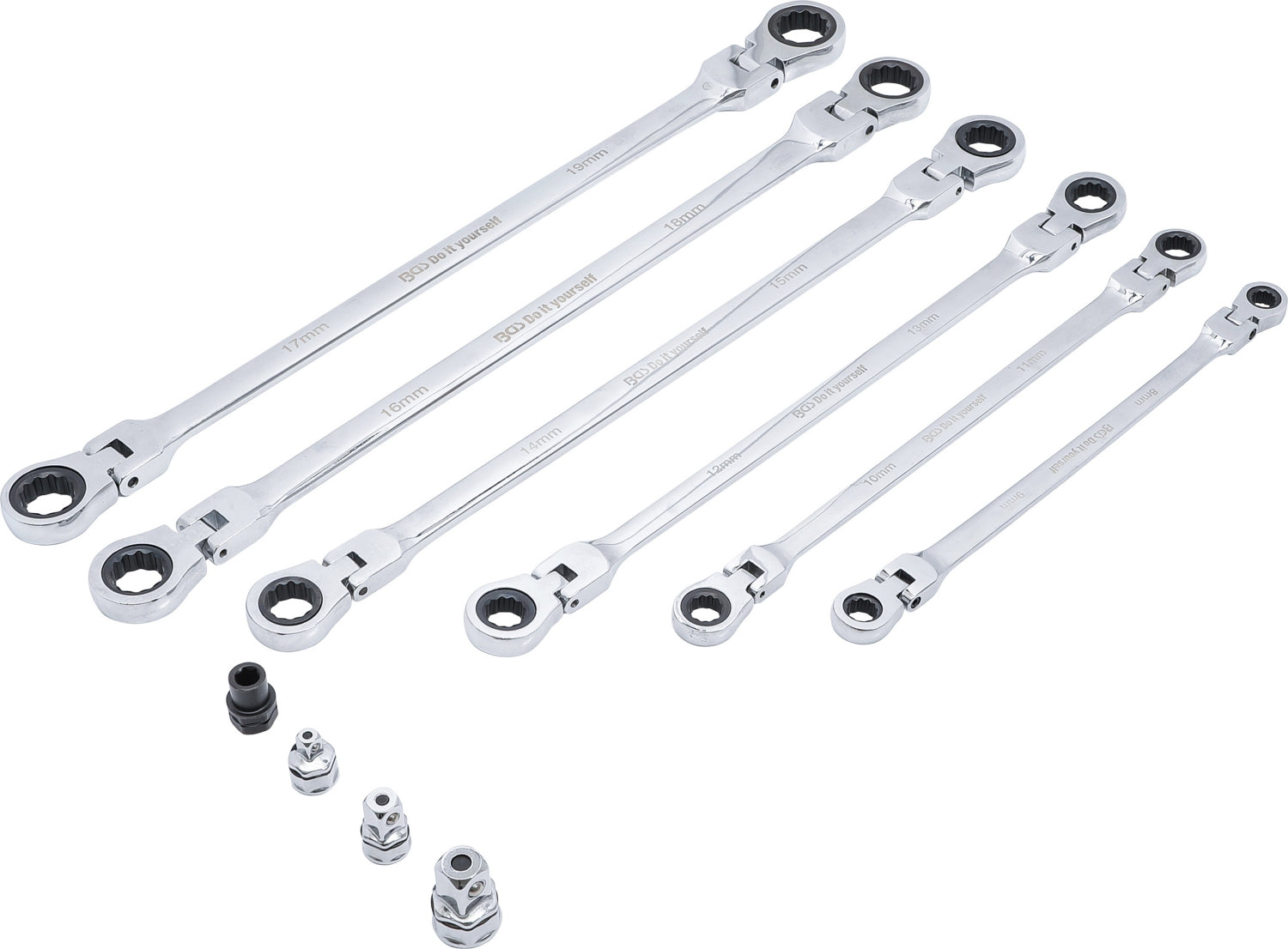BGS DIY 91541 Satz Doppelratschengelenkschlüssel SW 8 - 19mm kalt geschmiedet