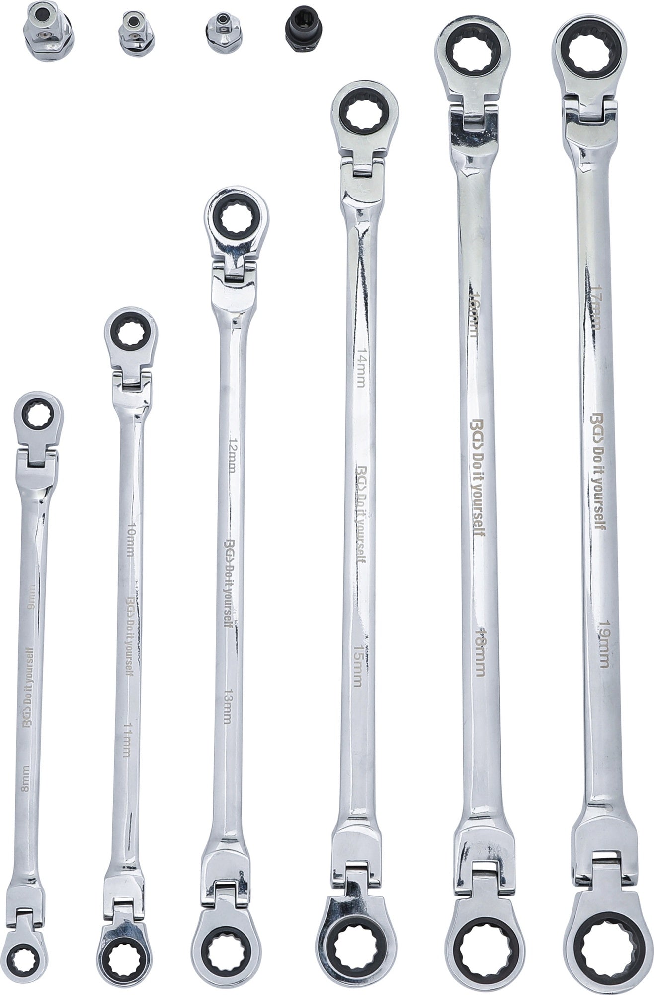 BGS DIY 91541 Satz Doppelratschengelenkschlüssel SW 8 - 19mm kalt geschmiedet