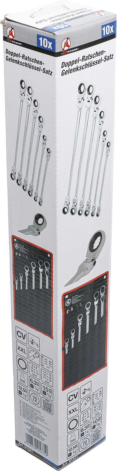 BGS DIY 91541 Satz Doppelratschengelenkschlüssel SW 8 - 19mm kalt geschmiedet