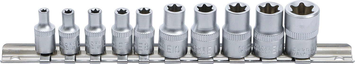 BGS DIY 9548 Satz Steckschlüsseleinsätze E-Profil Antrieb 6,3mm (1/4") & 10mm (3/8") SW E4 - E16