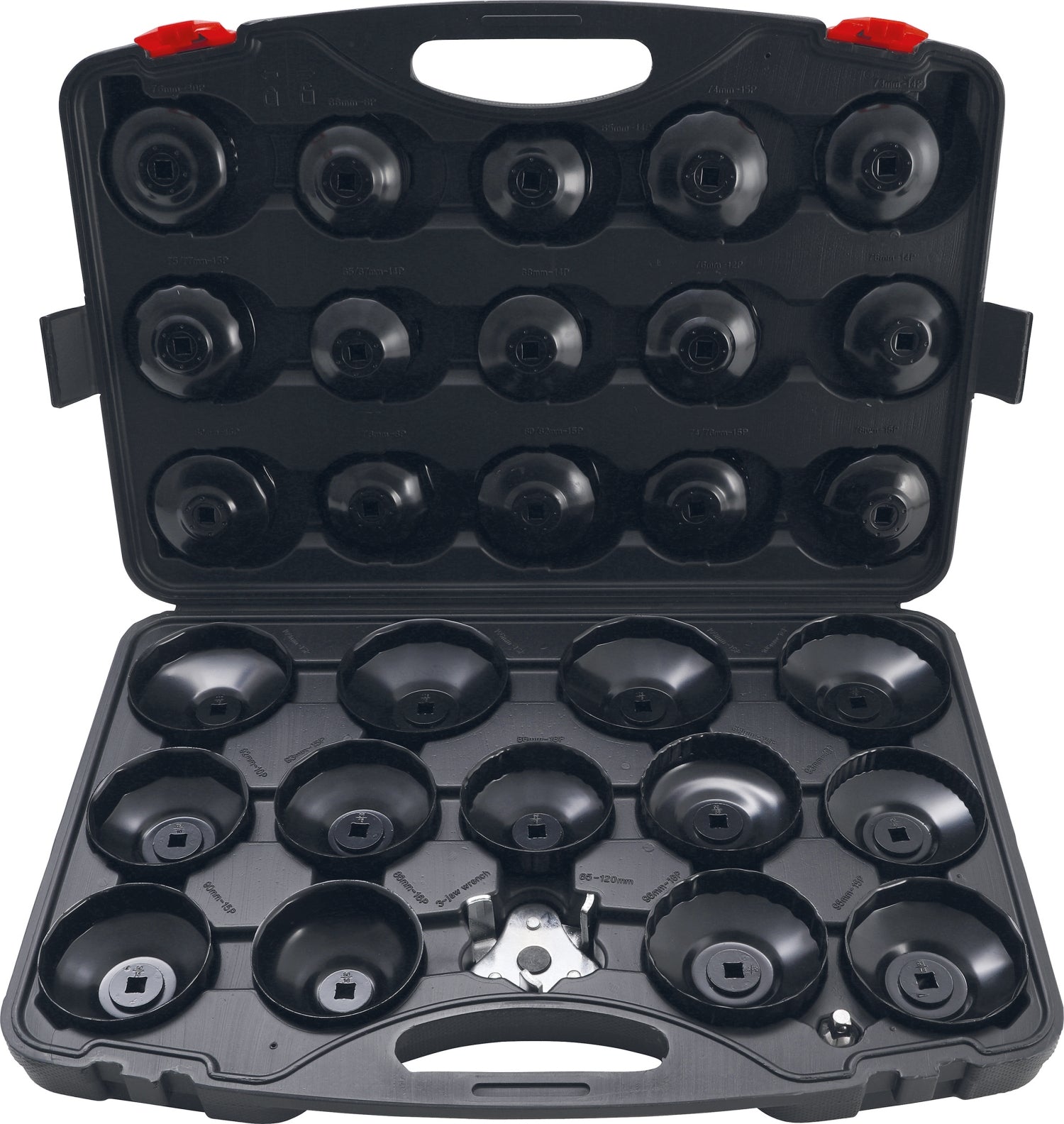 BGS 1039 | Ölfilterschlüssel-Satz | 30-tlg. | Kappen & Spinne | Ölfilterspinne 65 mm - 120 mm | Adapter 10 mm (3/8) x 12,5 mm (1/2) | Blechkappen schwarz lackiert BGS 1039 | Ölfilterschlüssel-Satz | 30-tlg. | Kappen & Spinne | Ölfilterspinne 65 mm - 120 mm | Adapter 10 mm (3/8) x 12,5 mm (1/2) | Blechkappen schwarz lackiert