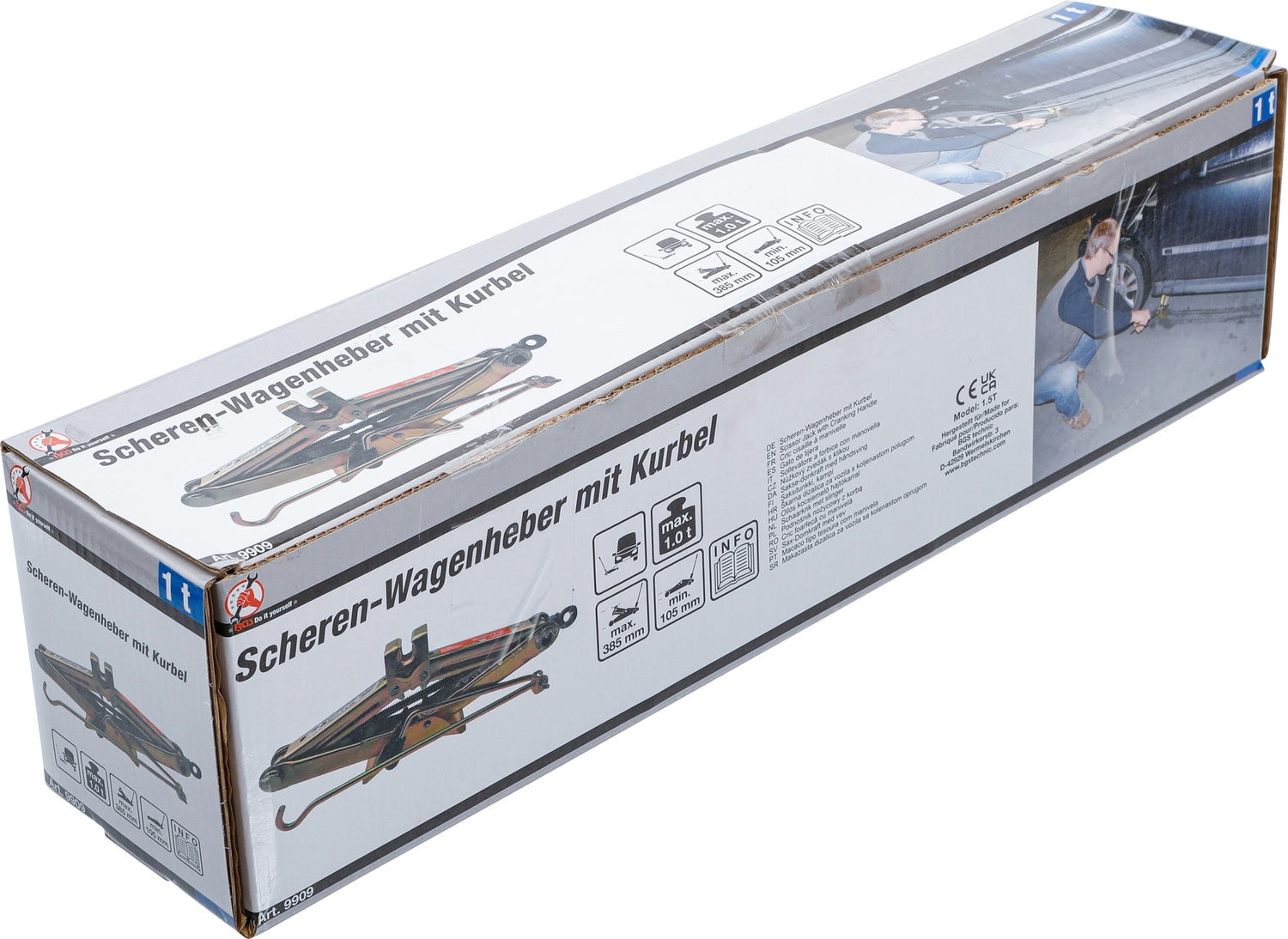 BGS DIY 9909 Scheren Wagenheber mit Kurbel 1t einklappbar