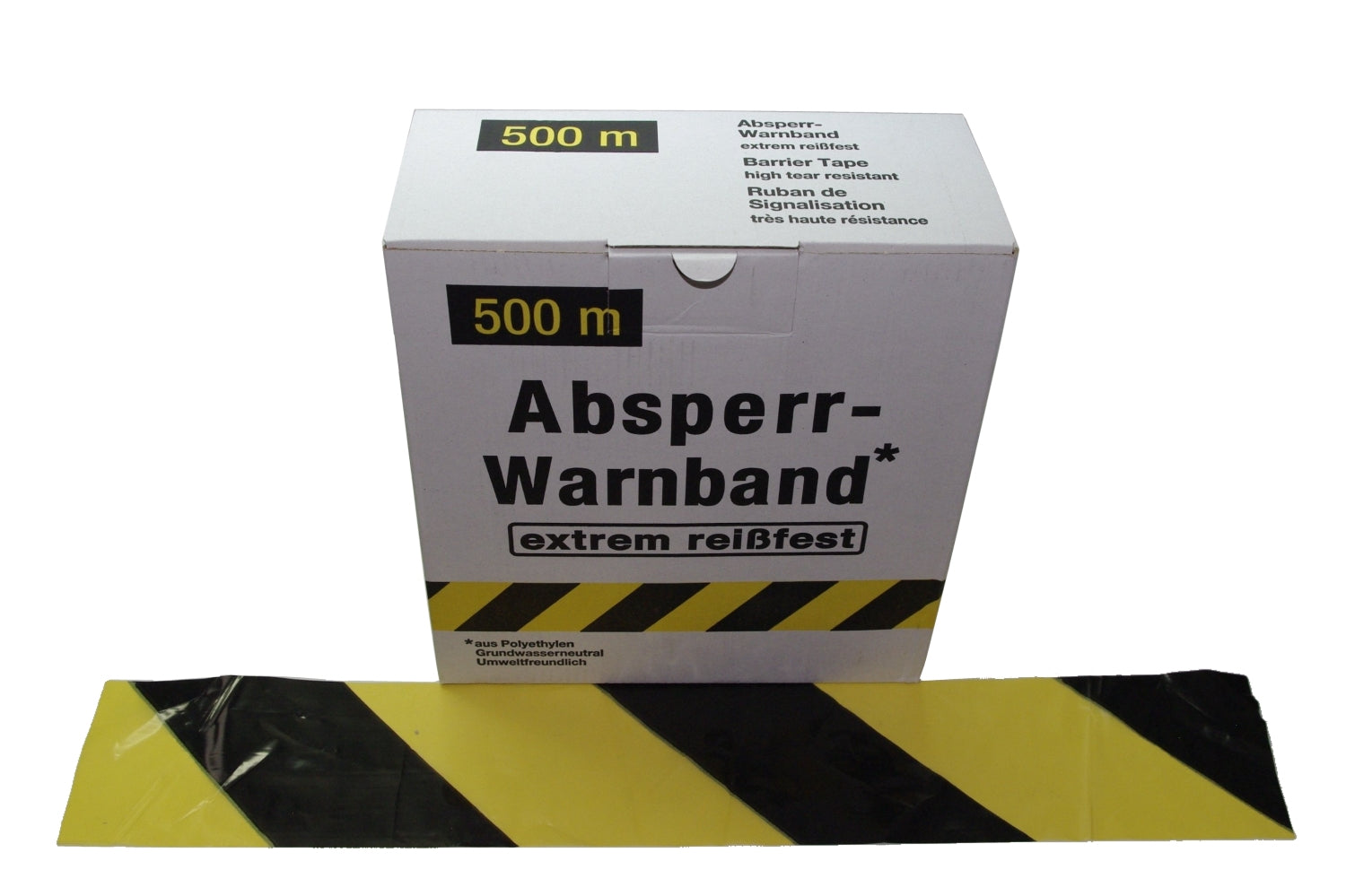 FLUID 100241 Absperrband Warnband EXTREM REISSFEST Gelb Schwarz quer gestreift Länge 500m