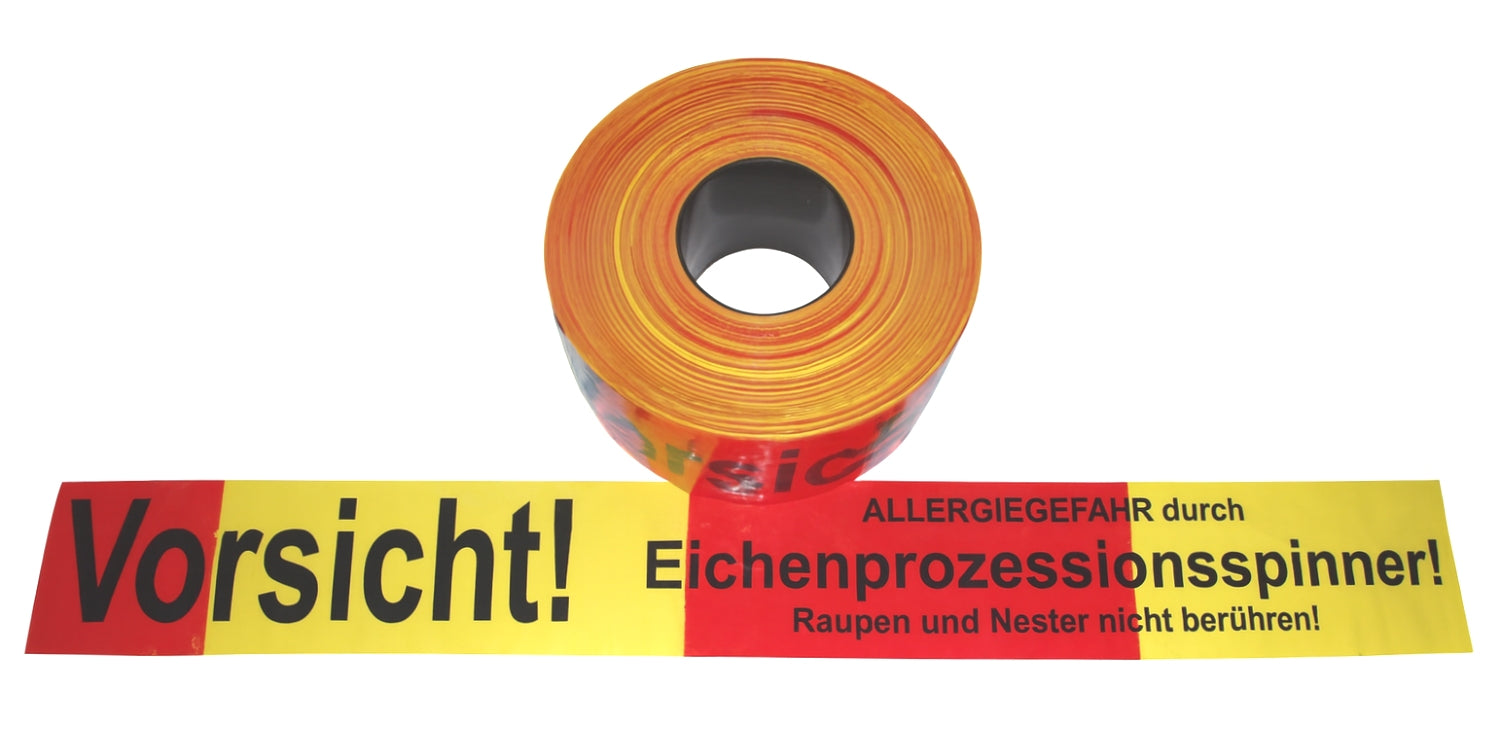 FLUID 10084 Absperrband Warnband Rot Weiß mit Aufdruck VORSICHT EICHENPROZESSIONSSPINNER Allergiegefahr Länge 500m