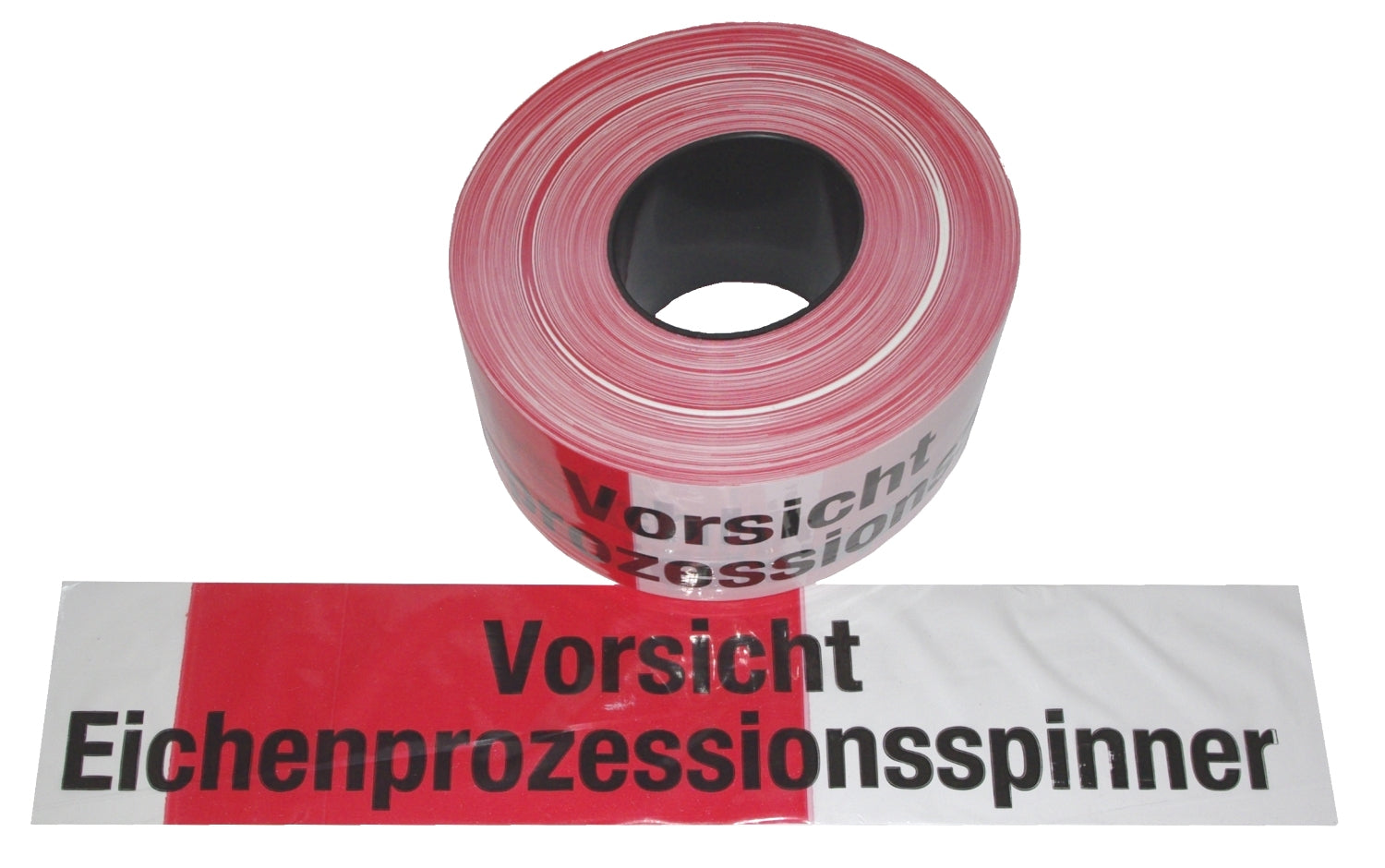 FLUID 10085 Absperrband Warnband Rot Weiß mit Aufdruck VORSICHT EICHENPROZESSIONSSPINNER Länge 500m