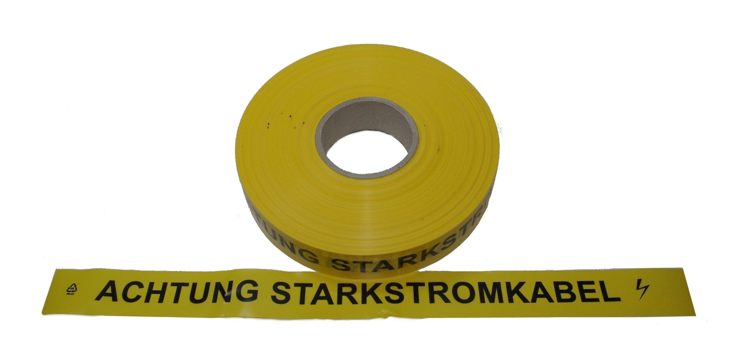 FLUID 20004 Trassenwarnband aus PE Gelb mit Aufdruck ACHTUNG STARKSTROMKABEL Länge 250m