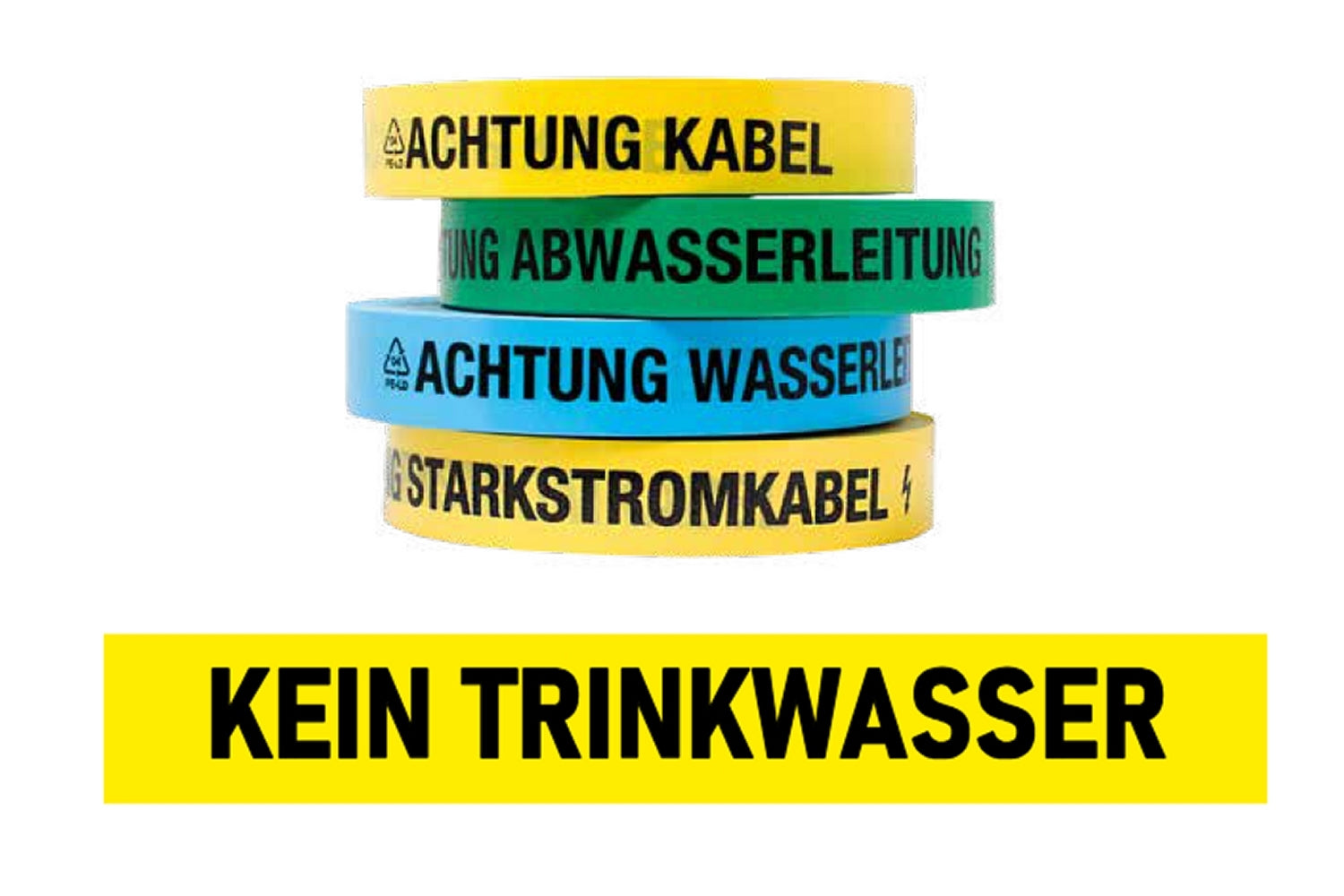 FLUID 20012 Trassenwarnband aus PE Gelb mit Aufdruck KEIN TRINKWASSER Länge 250m