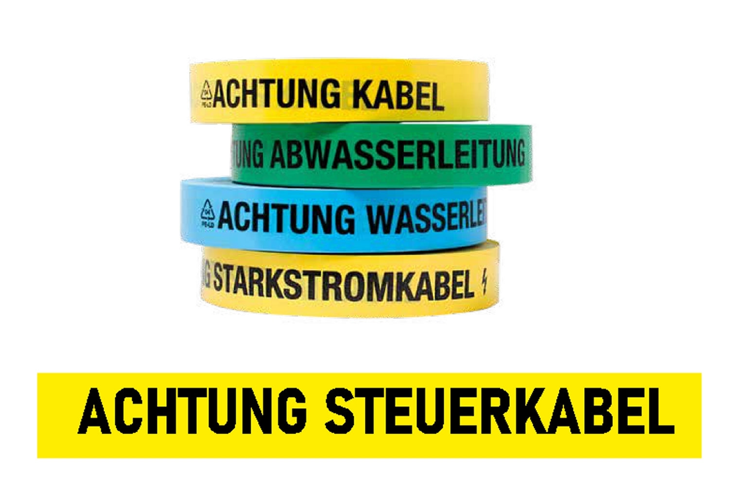 FLUID 20016 Trassenwarnband aus PE Gelb mit Aufdruck ACHTUNG STEUERKABEL Länge 250m