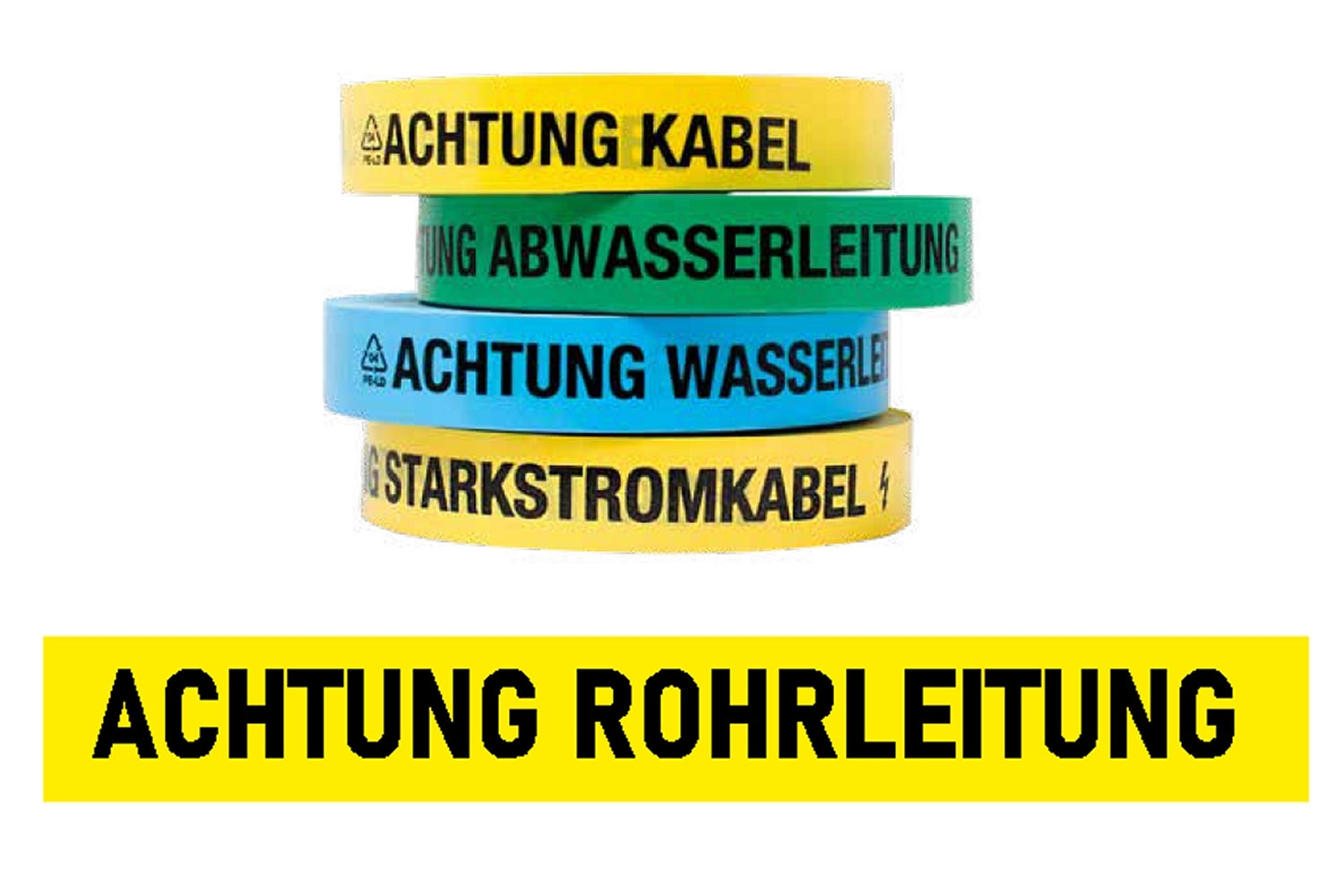 FLUID 20017 Trassenwarnband aus PE Gelb mit Aufdruck ACHTUNG ROHRLEITUNG Länge 250m