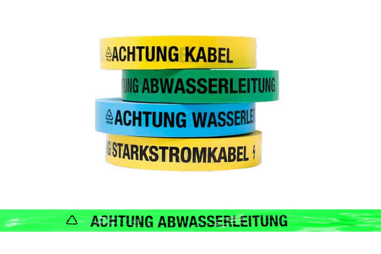 FLUID 20018 Ortungsband Trassenwarnband Grün mit Aufdruck ACHTUNG ABWASSERLEITUNG Länge 250m