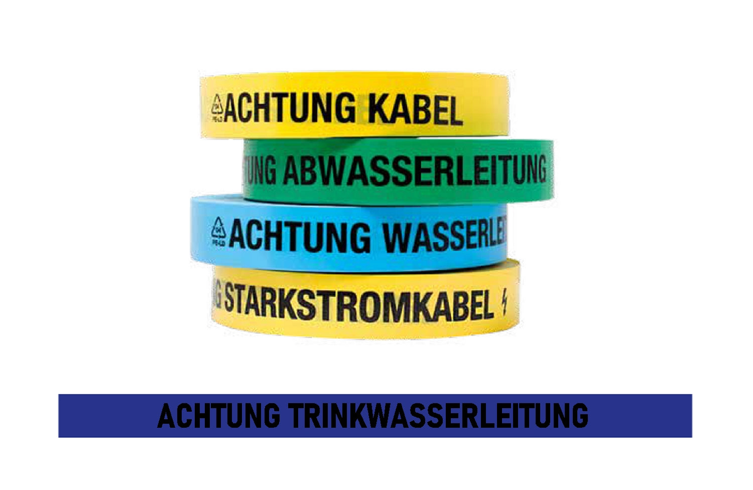 FLUID 20019 Trassenwarnband aus PE Blau mit Aufdruck ACHTUNG TRINKWASSERLEITUNG Länge 250m