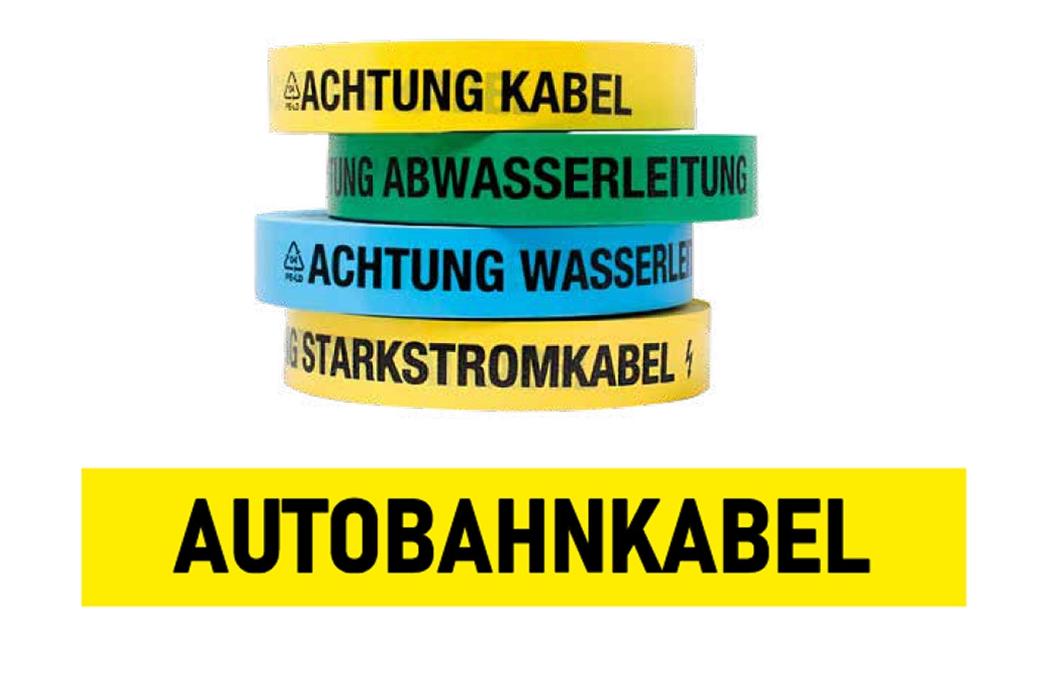 FLUID 20026 Trassenwarnband aus PE Gelb mit Aufdruck ACHTUNG AUTOBAHNKABEL Länge 250m