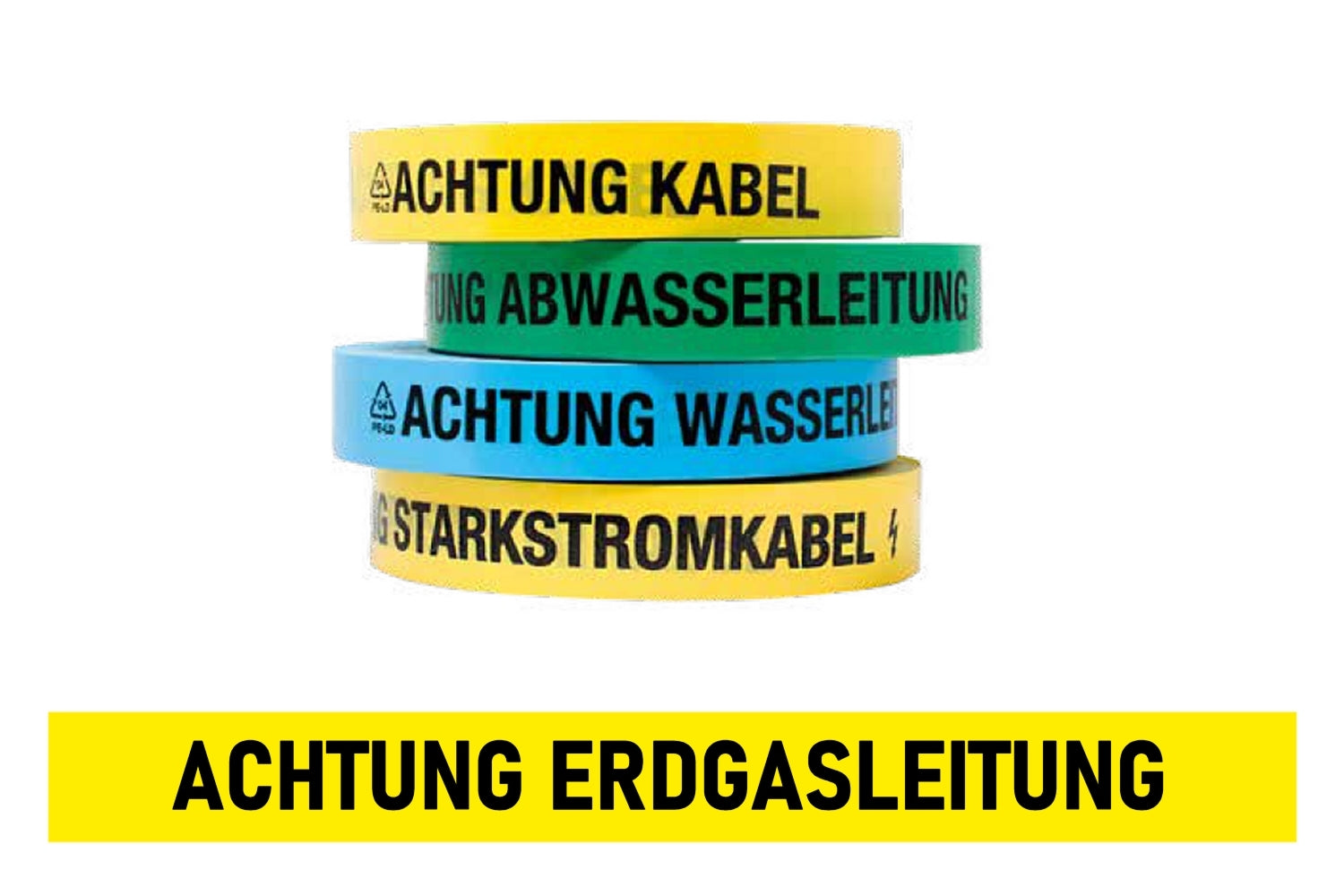 FLUID 20029 Trassenwarnband aus PE Gelb mit Aufdruck ACHTUNG ERDGASLEITUNG Länge 250m