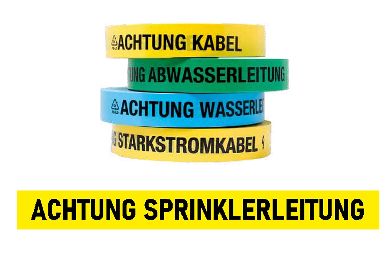 FLUID 20034 Trassenwarnband aus PE Gelb mit Aufdruck ACHTUNG SPRINKLERLEITUNG Länge 250m