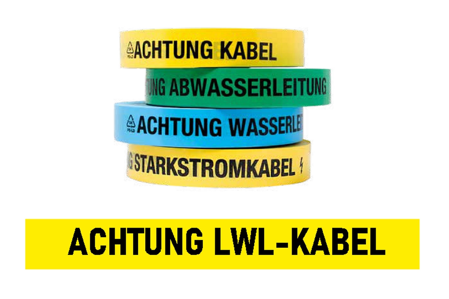 FLUID 20037 Trassenwarnband aus PE Gelb mit Aufdruck ACHTUNG LWL-KABEL Länge 250m